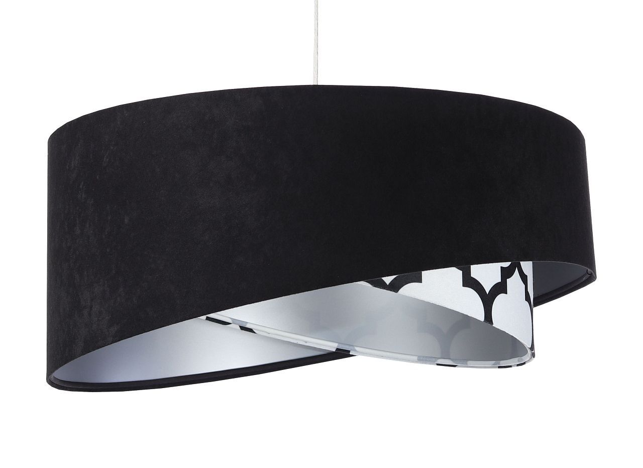 Suspension ronde D : 50 cm Tissu aspect velours noir blanc