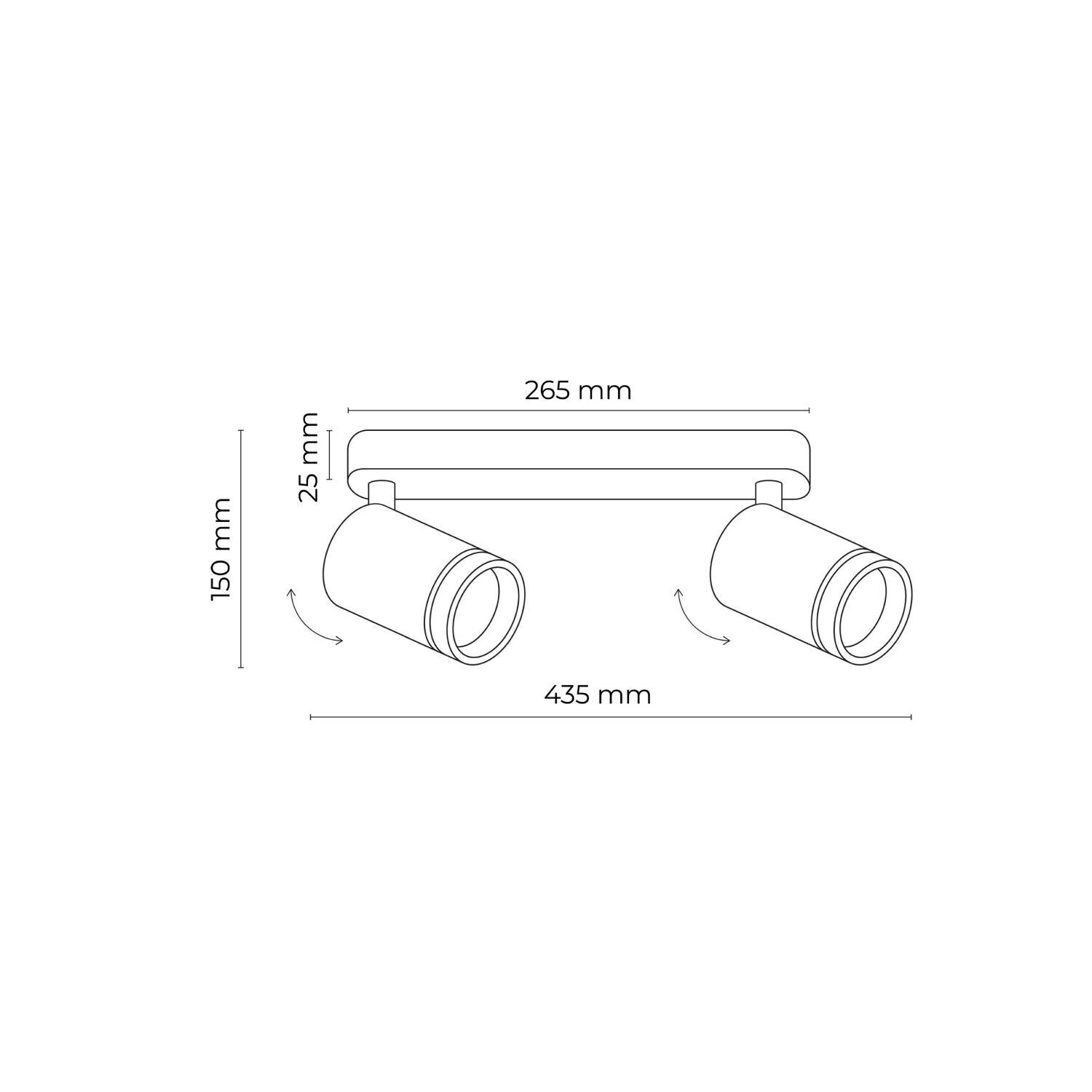 Deckenlampe Weiß Metall 43,5cm verstellbar 2-flammig GU10 Zylinder, Diagramm, Handlung, CAD-Diagramm