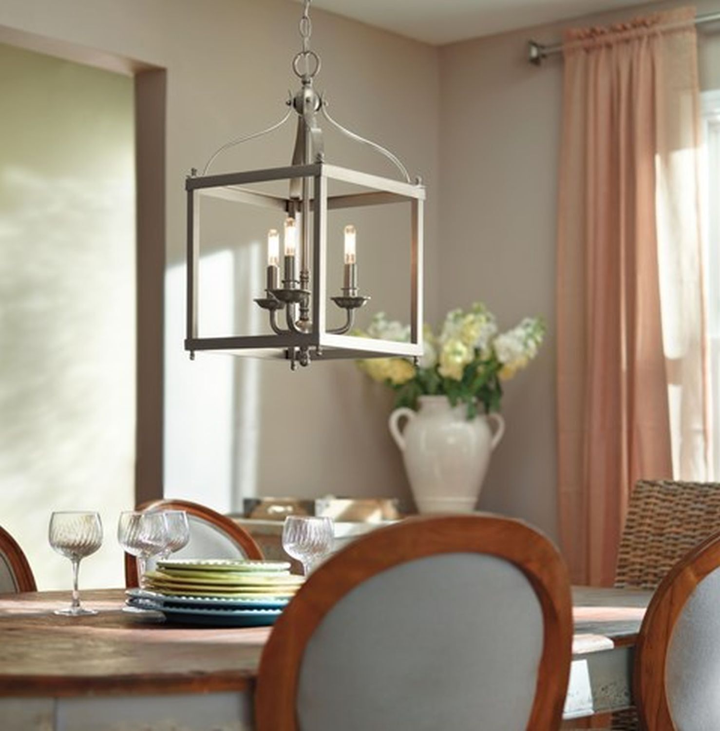 Hängeleuchte THOREN Nickel kürzbar Rustikal Lampe Esszimmer, Esstisch, Tisch, Tischplatte, Innenarchitektur