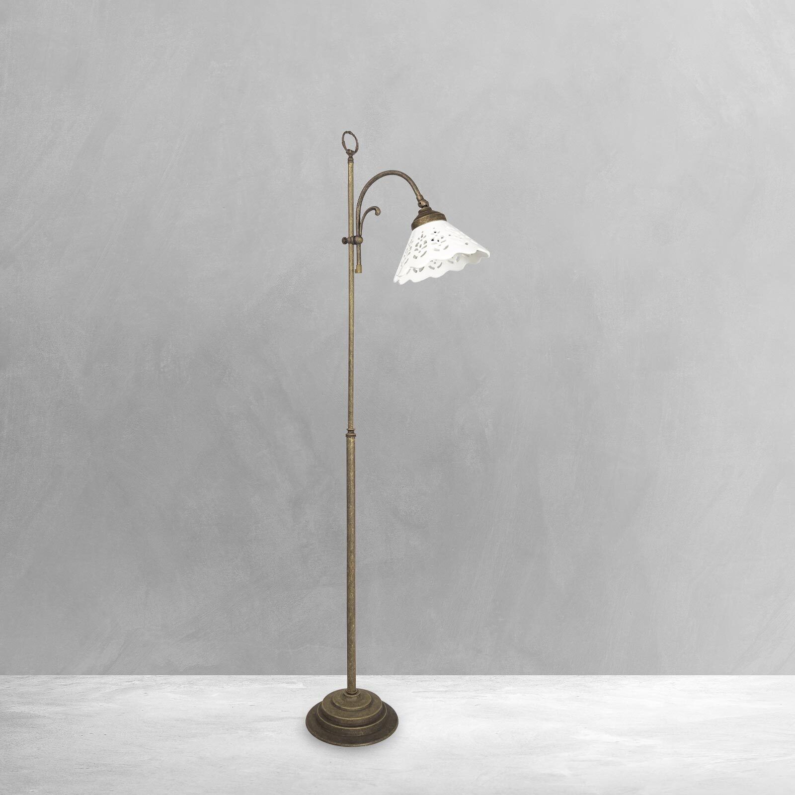 Lampadaire céramique laiton 130 cm en bronze antique blanc E27