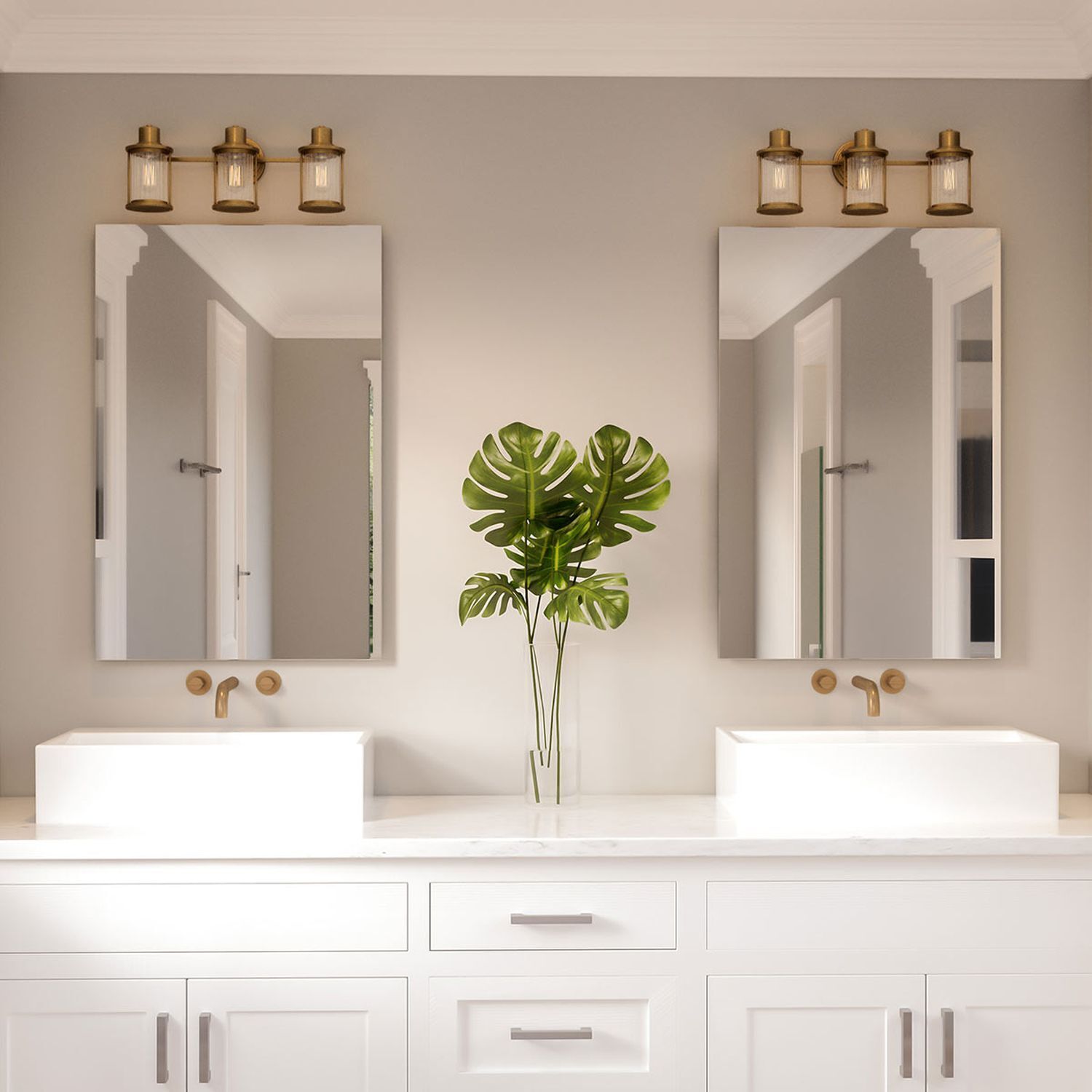 Lampe de salle de bain murale métal verre IP44 L : 56 cm 3 flammes oblongues Sinken, Pflanze, Waschbeckenhahn