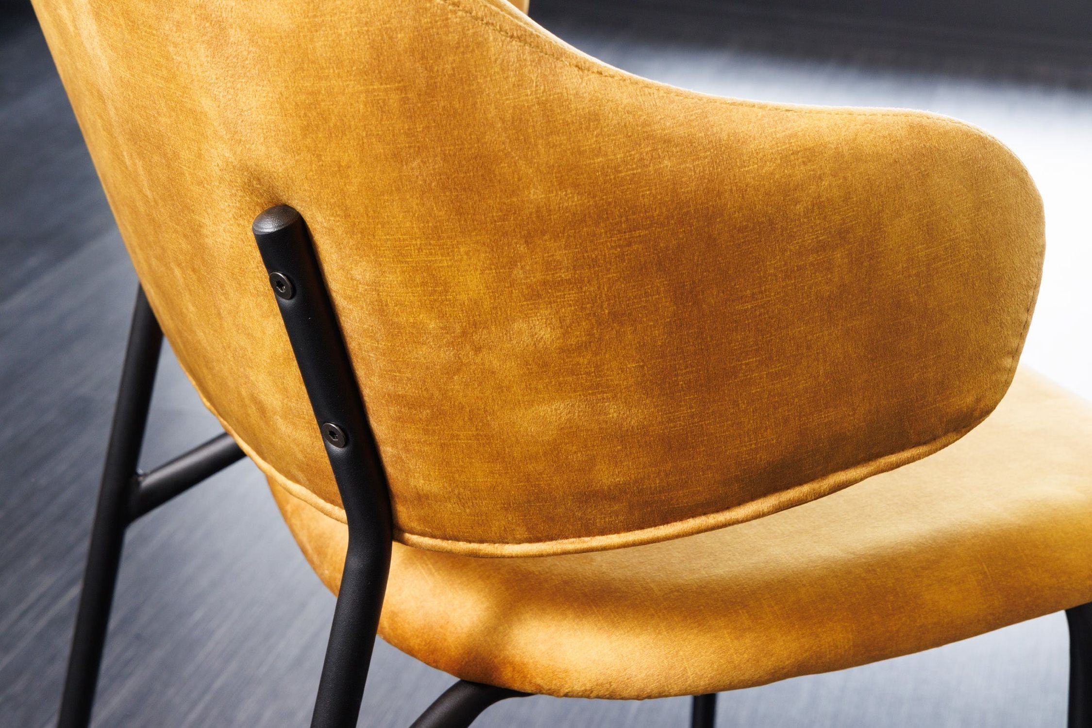 Esszimmerstuhl Samt Metall in Gelb Schwarz Retro Moebel, Stuhl