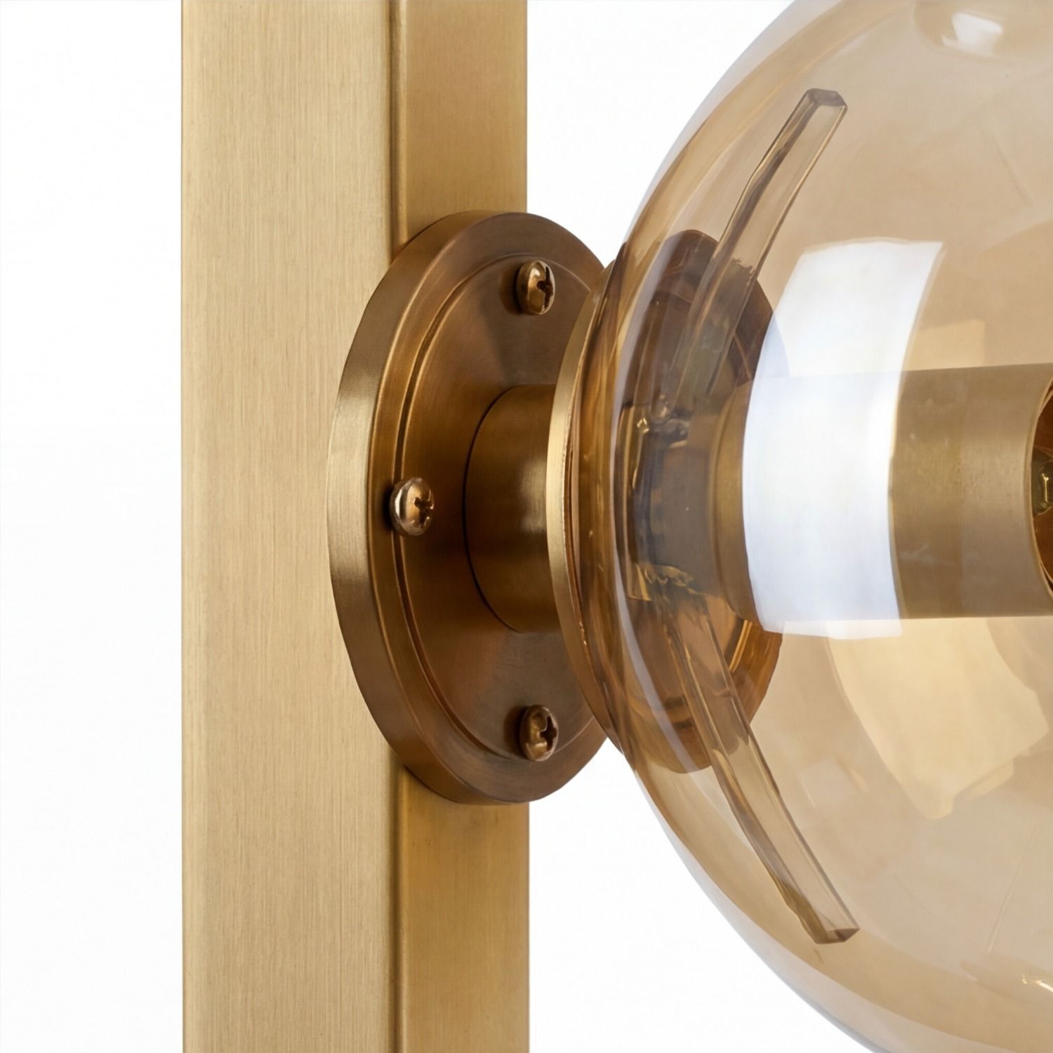 Wandlampe Bernstein Glas Schalter Gold E14 60 cm 2-flmg Wandlampe, Bronzen, Brass, Wandmontage, Glaskugel