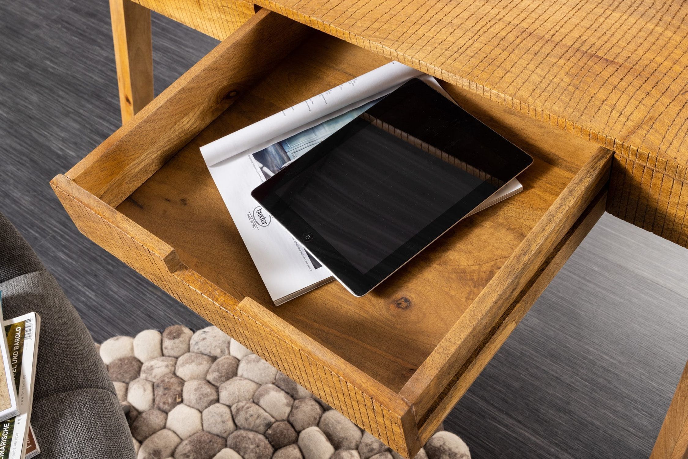 Bureau avec tiroir en bois de manguier naturel 120x86 cm Hartholz, Holz, Gebeiztes Holz, Tabelle, Innenarchitektur