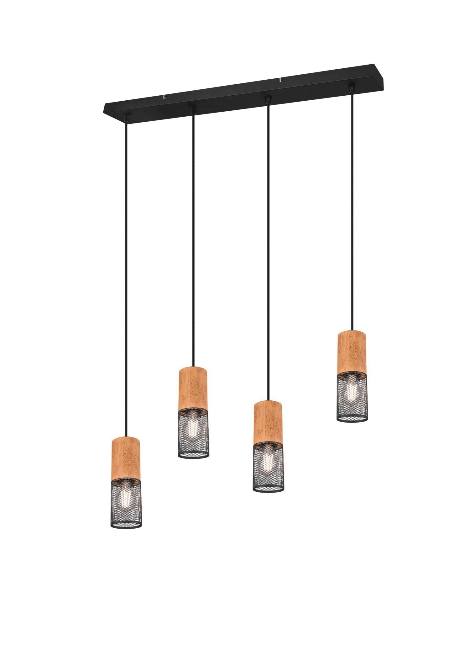 Wohnliche Pendelleuchte Holz Metall E27 65 cm 4-flammig Leuchter, Lampe, Leuchte