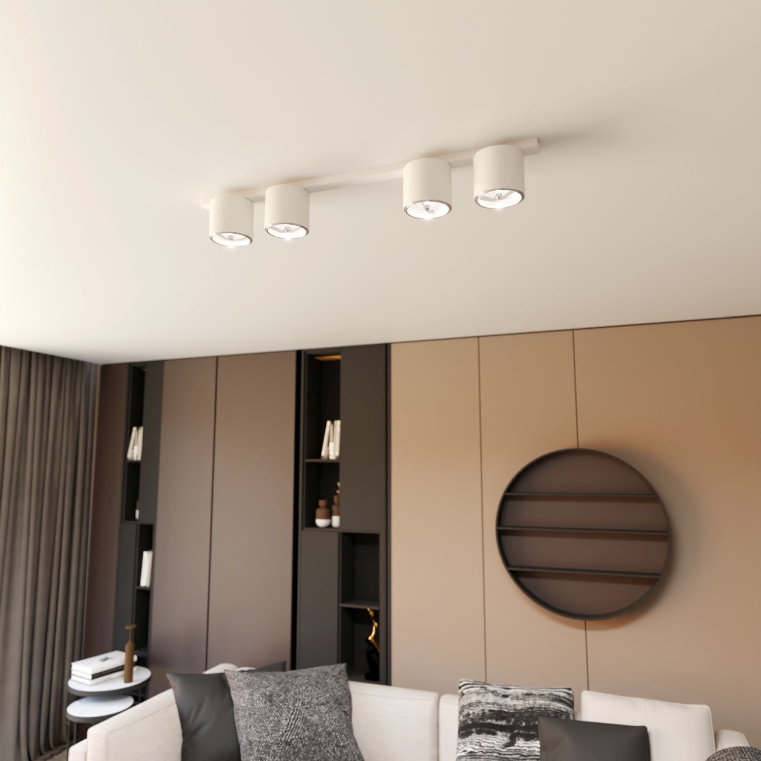 Plafonnier en métal blanc 90 cm de long 4-flamme GU10 AR111 Drinnen, Innenarchitektur, Inneneinrichtung, Wohnzimmer, Deckenleuchte