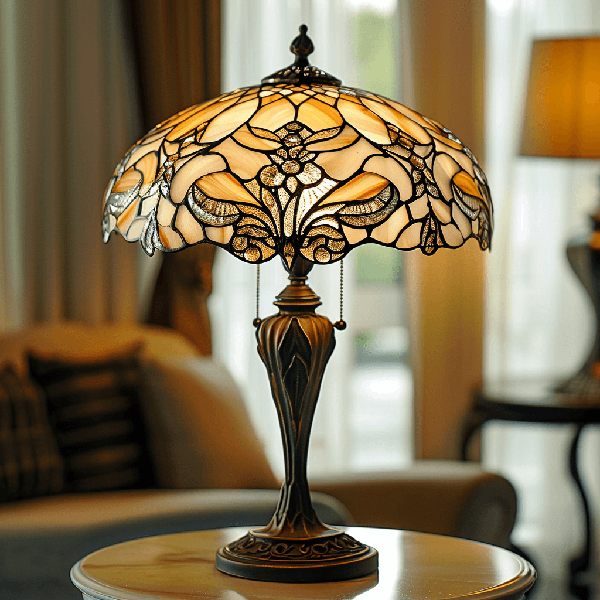 Tiffany Lampen Tischlampe, Lampenschirm, Tiffany-Stil, Metallbasis, Blütenmuster