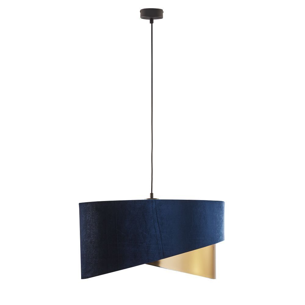 Suspension Tissu Ø 50 cm Aspect velours bleu or 3x E27 Lampe