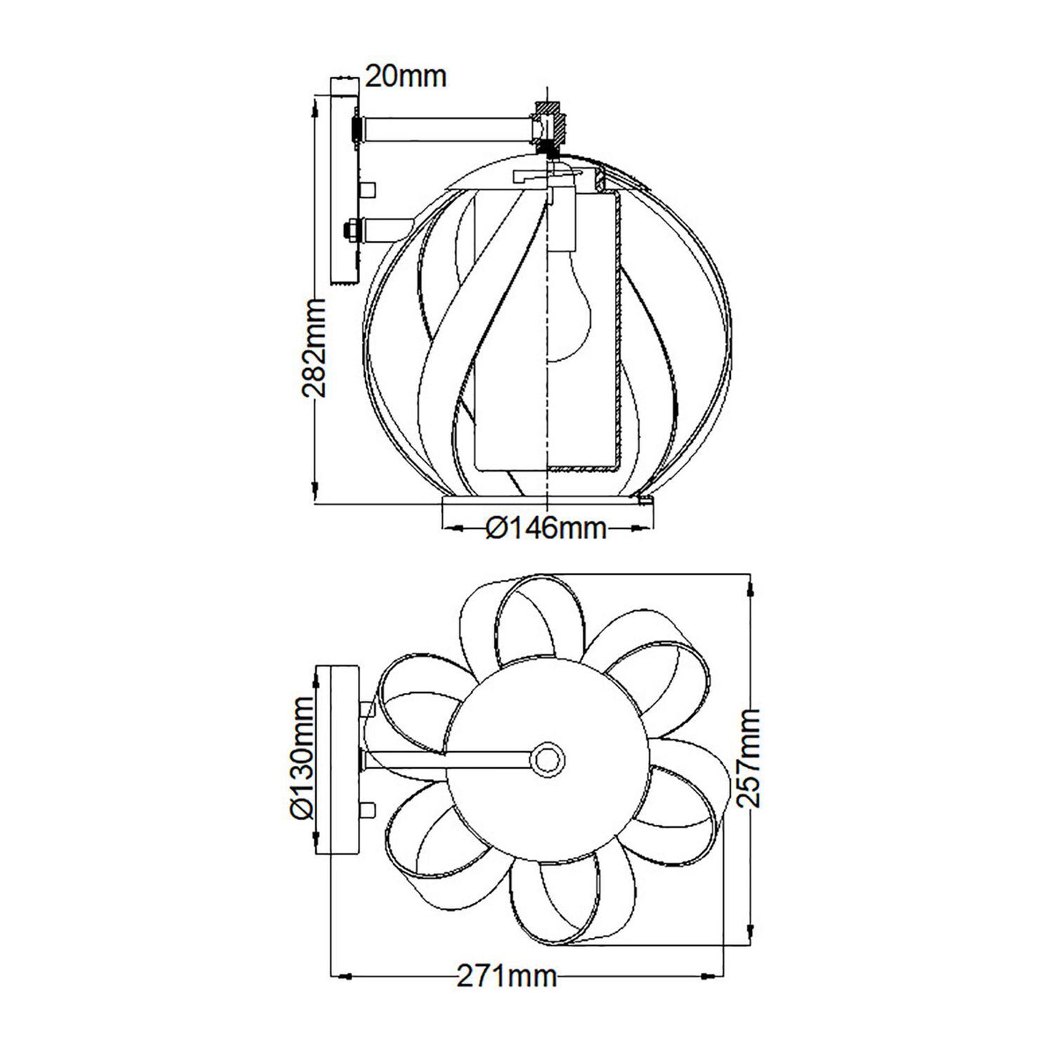 Außenwandlampe Metall Glas E27 IP44 H: 28,2 cm dekorativ CAD-Diagramm, Diagramm, Sphäre