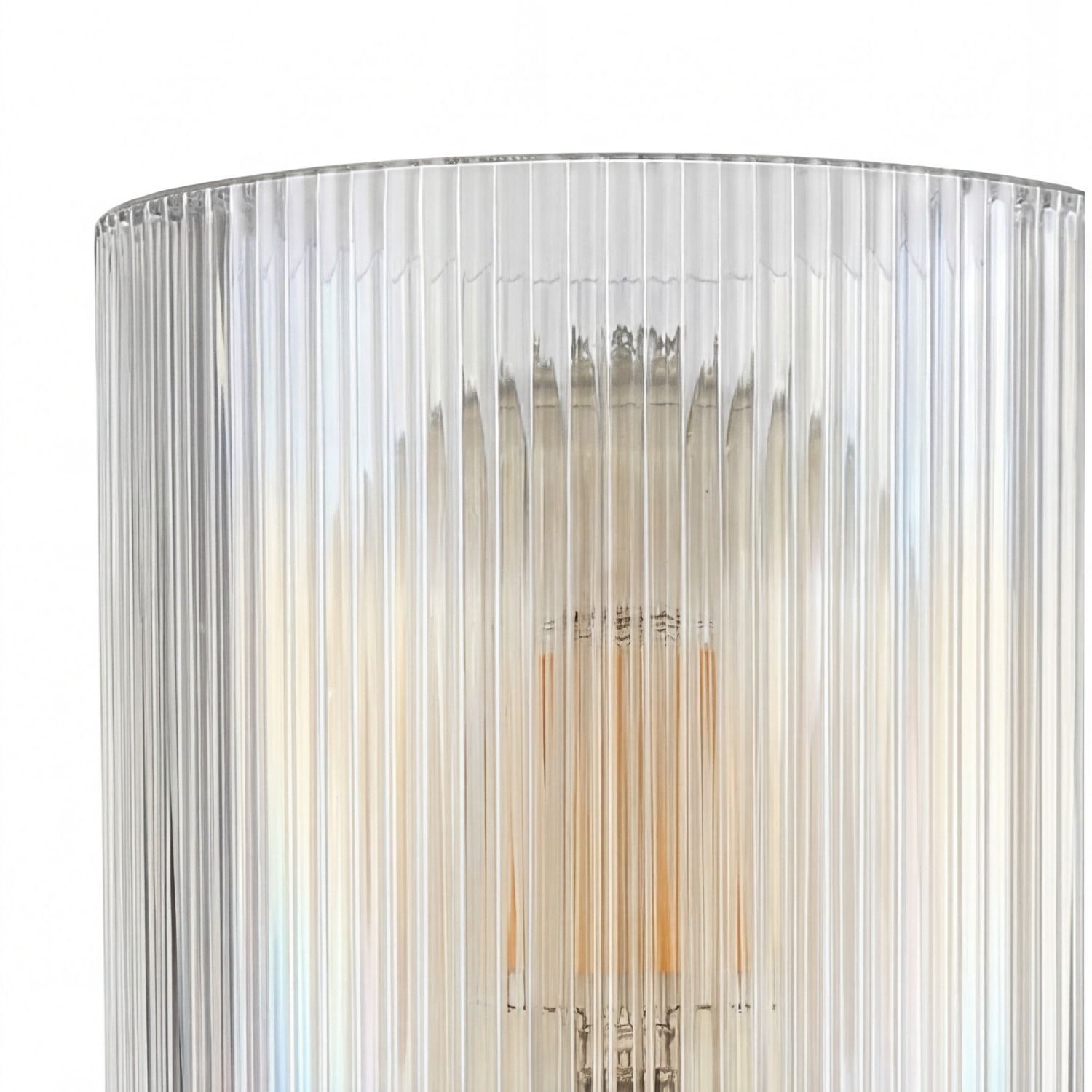 lamp, glass shade, vertikal geriffelt, transparent, Edison-Glühbirne