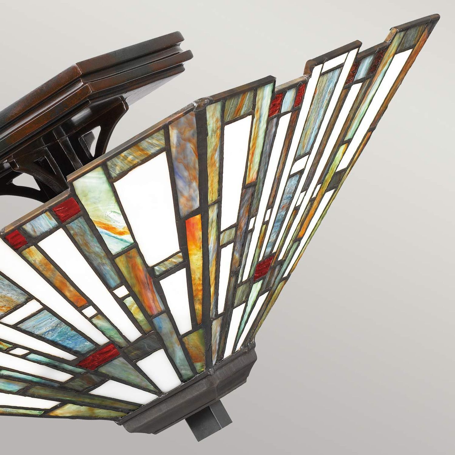 Deckenleuchte Metall Glas 36,7 cm breit Tiffany Stil 2x E27 Lampe, Kronleuchter, Pistole, Waffe