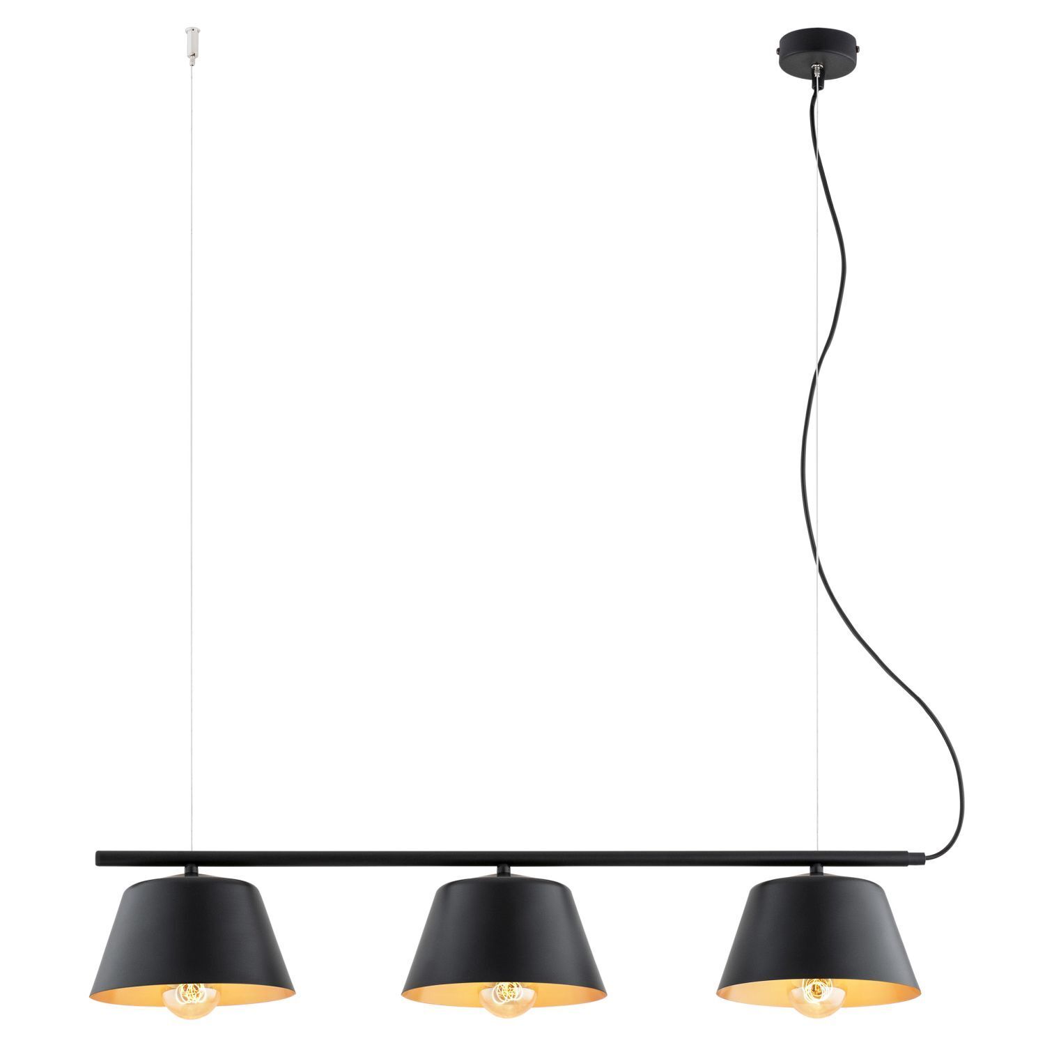Pendelleuchte Schwarz Gold B: 82 cm Metall E27 3-flammig