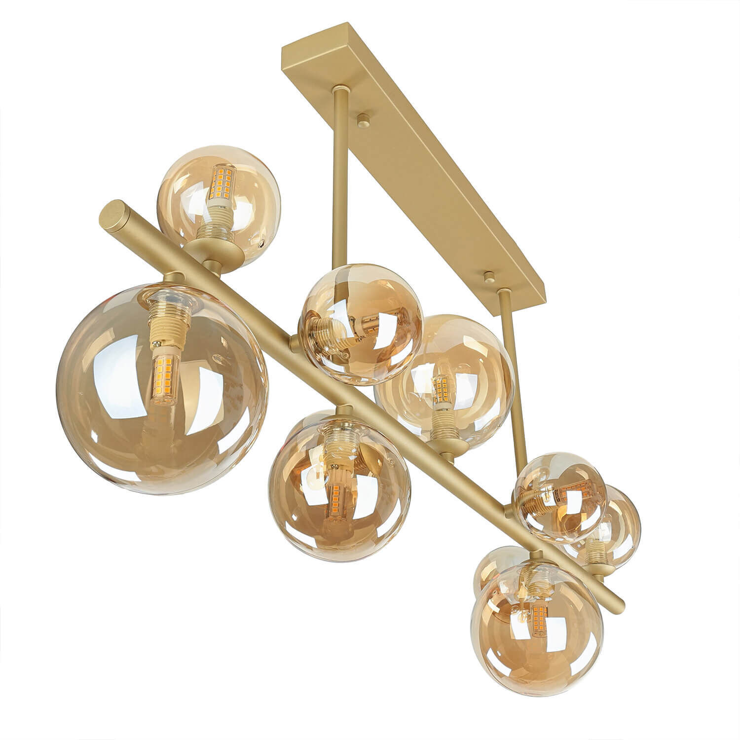 Deckenleuchte Rauchglas Metall 87 cm lang Creme Gold 10x G9 Leuchter, Lampe, Deckenventilator, Gerät, Elektrisches Gerät