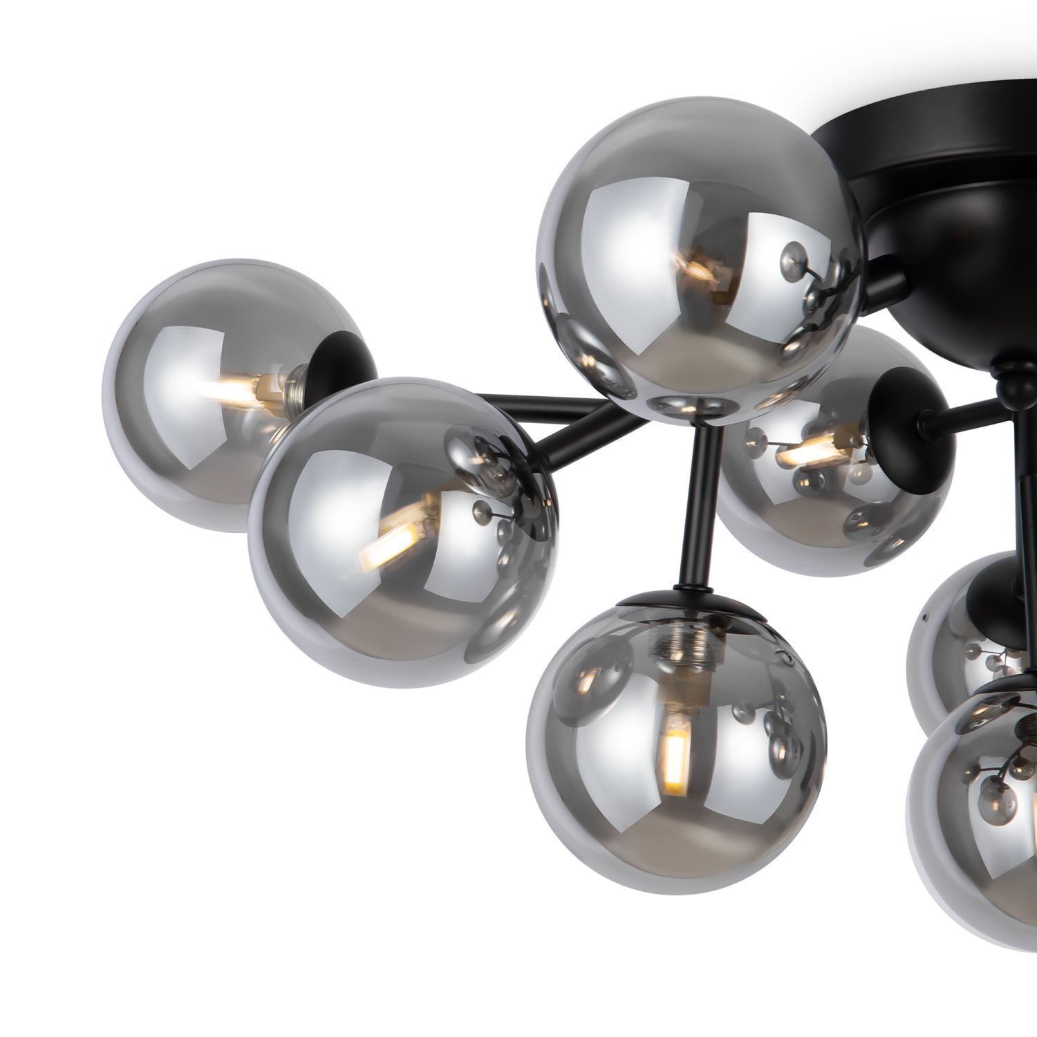 Lampe de plafond métal verre fumé L : 60 cm noir G9 Moderne