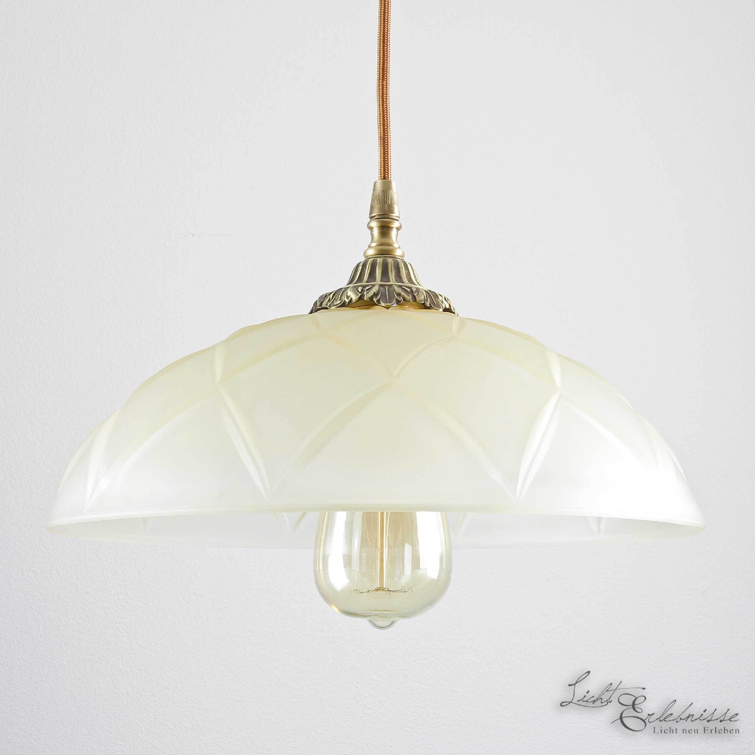 Echt-Messing Hängelampe mit Ornament & Glasschirm Lampe, Leuchte