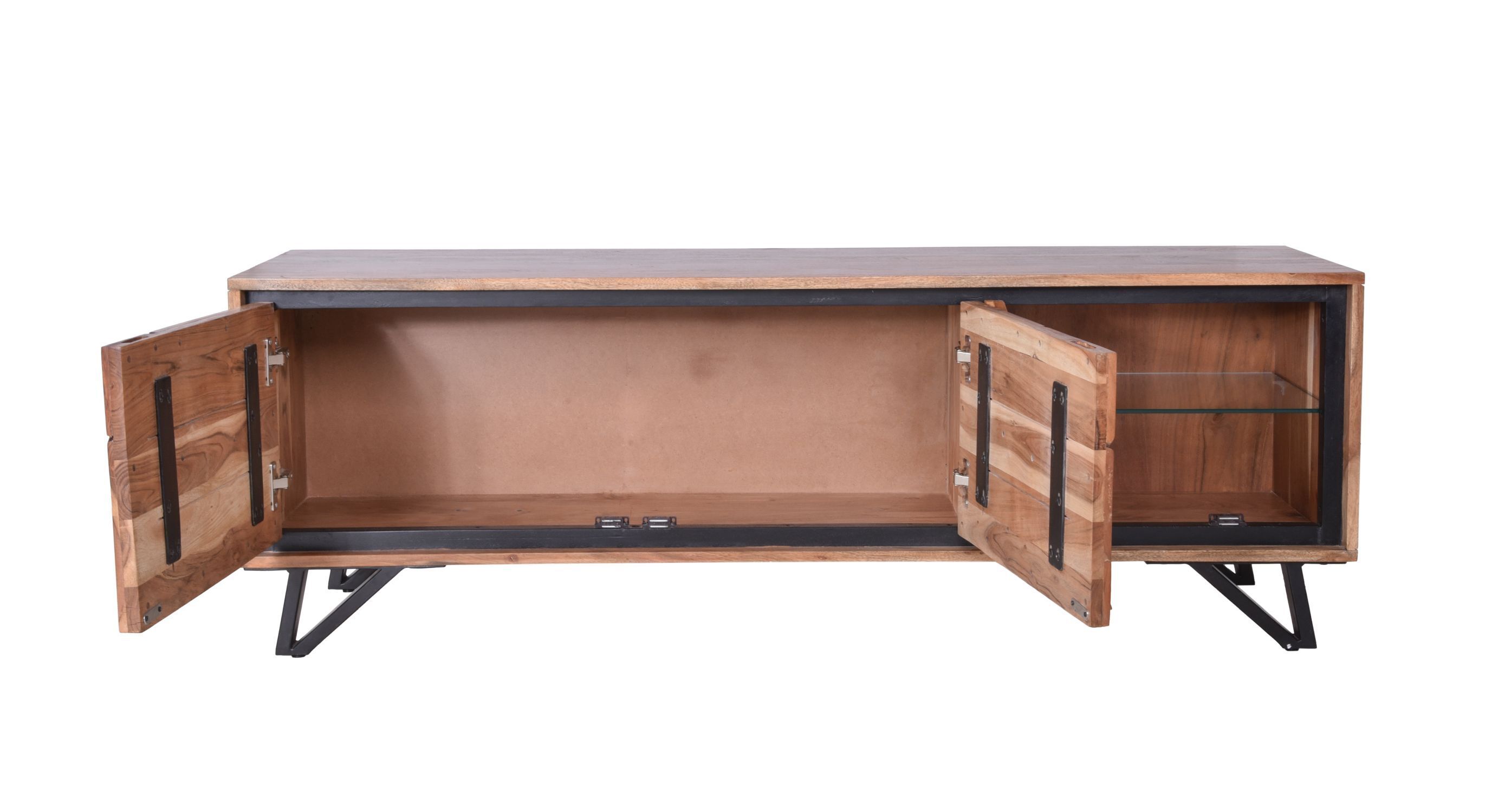 TV lowboard moderne avec éclairage 150 cm bois verre métal Moebel, Anrichte, Tabelle, Schreibtisch, Kabinett