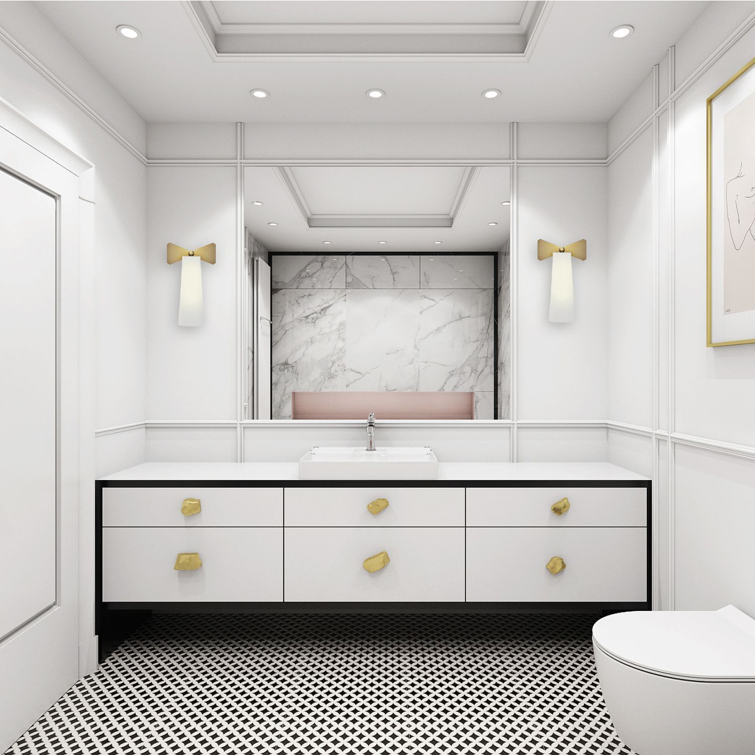 Wandleuchte E27 Metall Glas 31,5 cm hoch in Messing Weiß Dekoration für Zuhause, Sinken, Waschbeckenhahn