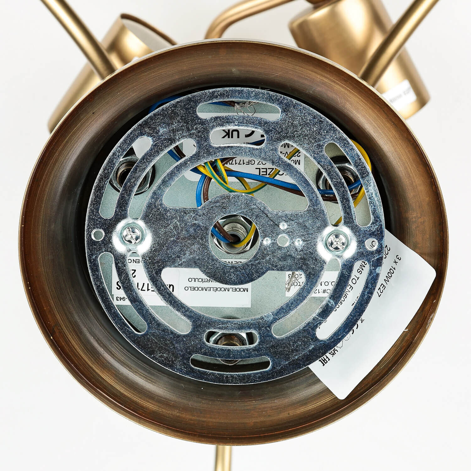 Plafonnier ASPERO Laiton Lampe Art Nouveau Wecker, Uhr, Maschine, Rad