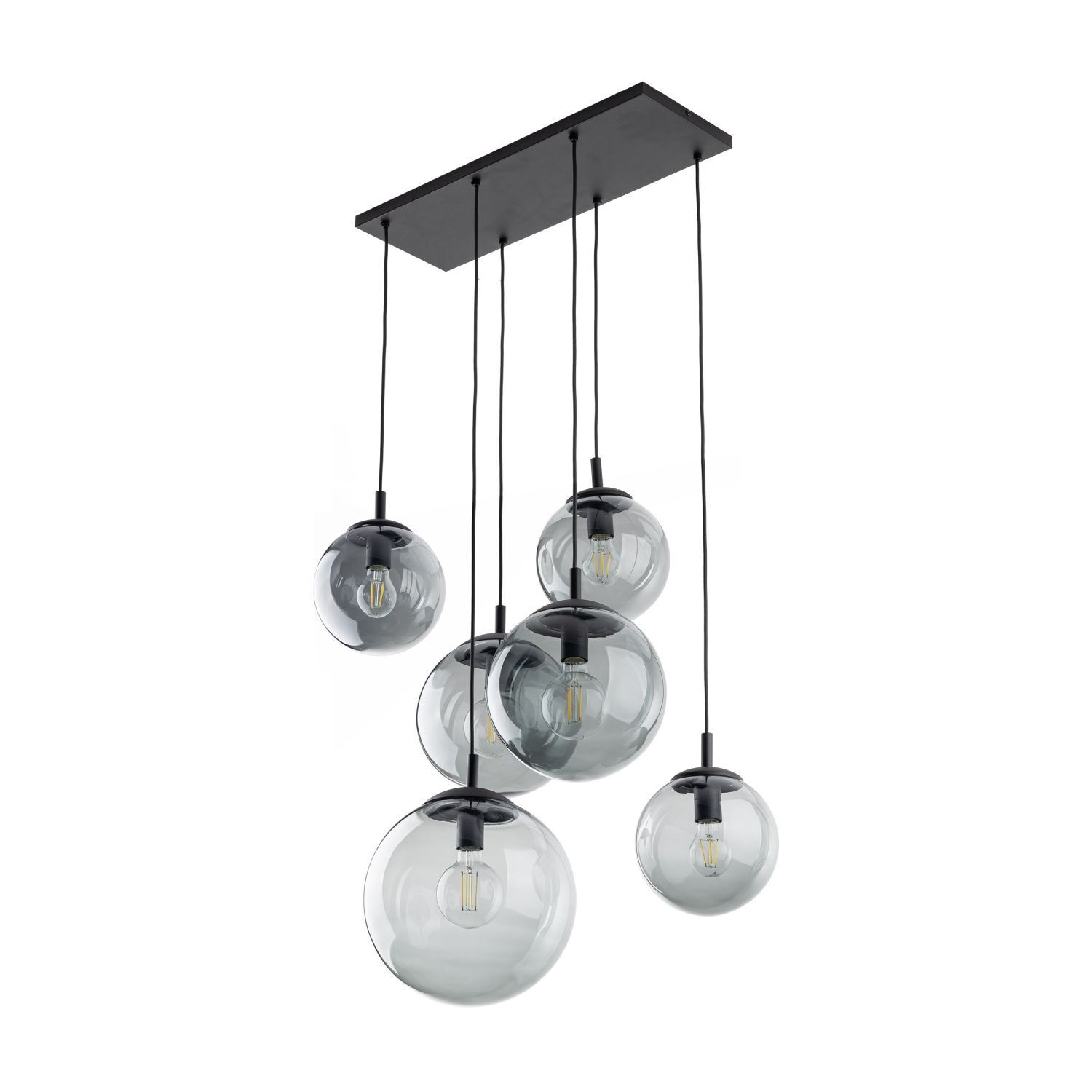 Hängelampe Rauchglas L: 77 cm H: max. 140 cm 6x E27 Leuchter, Lampe