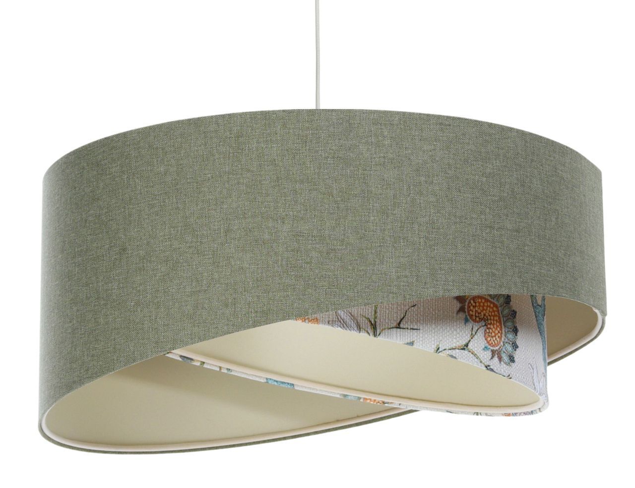 Pendelleuchte rund D: 40 cm E27 Grün Weiß Floral verstellbar Lampe, Lampenschirm