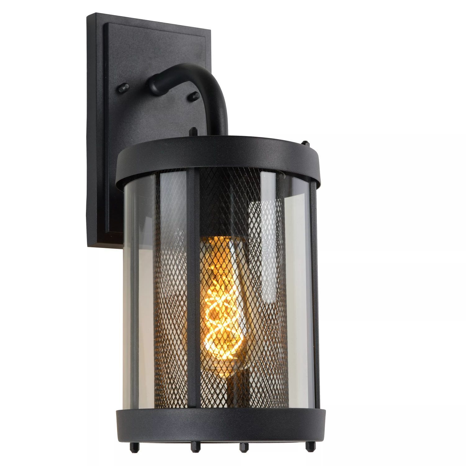 Wandleuchte Glas Metall Schwarz IP23 E27 Garten Haustür
