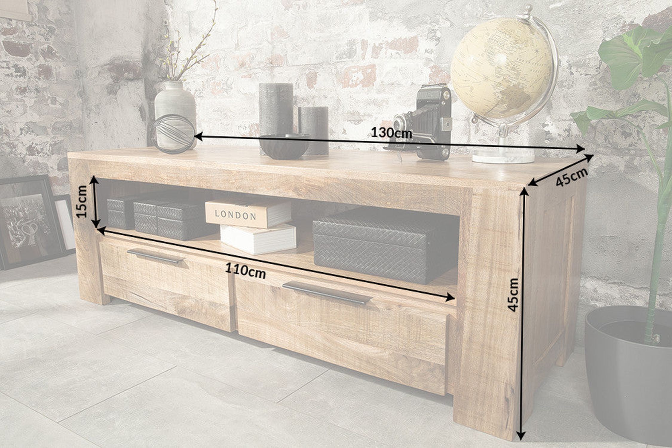 TV Lowboard 130 cm breit Massivholz Handarbeit Modern Moebel, Anrichte, Tabelle, Kaffeetisch