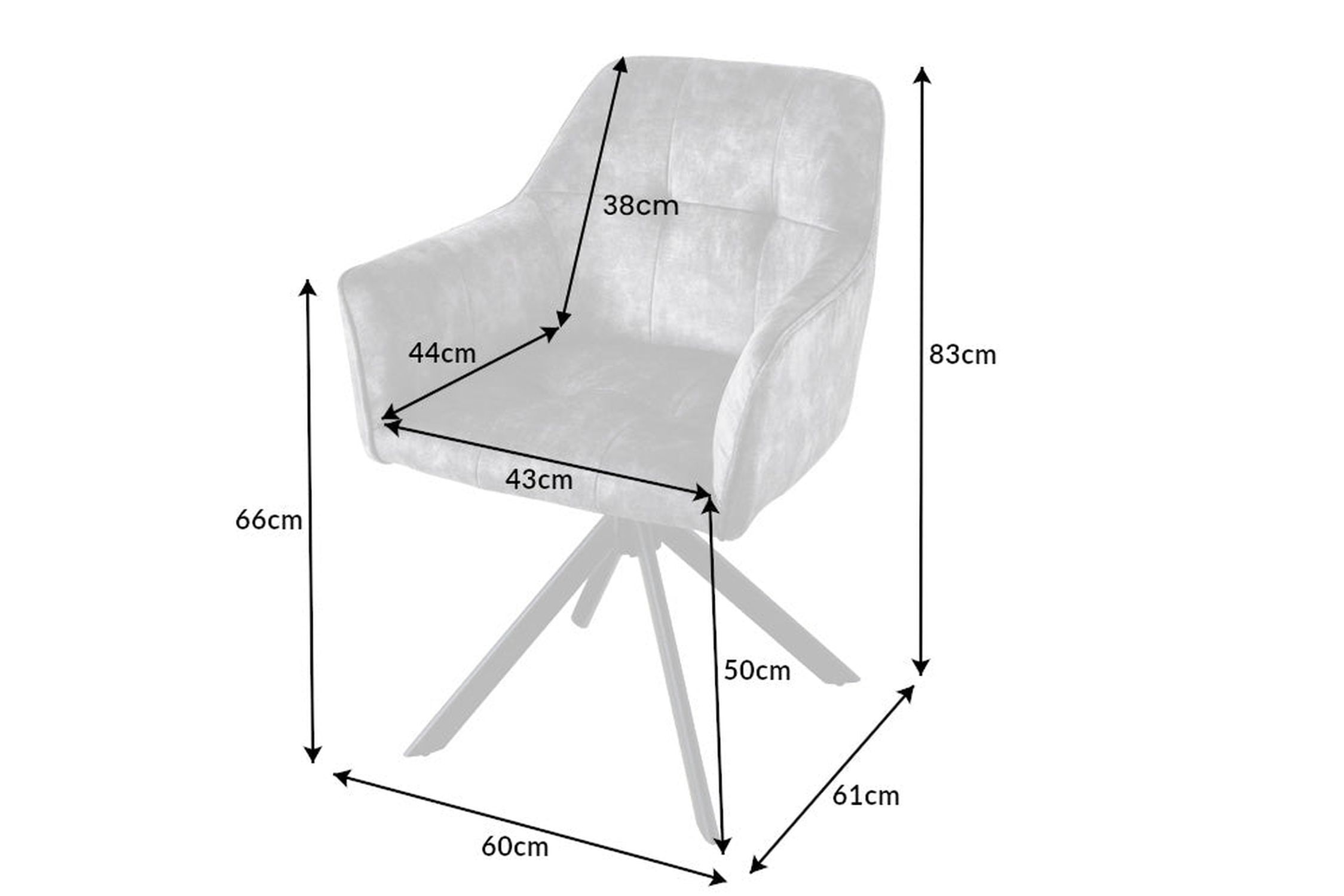 Drehstuhl ohne Rollen Samt Metall in Grau Schwarz mit Armlehne Moebel, Leinwand, Stuhl