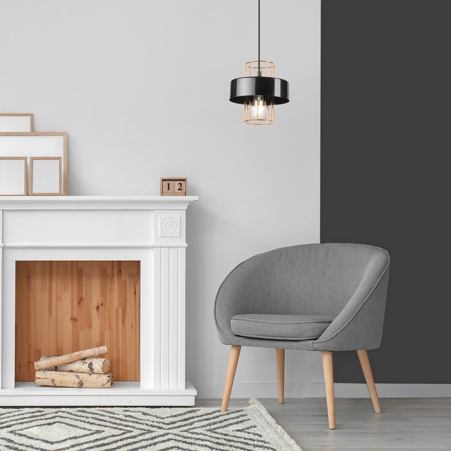 Hängelampe Metall Schwarz Gold Ø 20 cm E27 höhenverstellbar Hängelampe Metall Schwarz Gold Ø 20 cm E27 höhenverstellbar