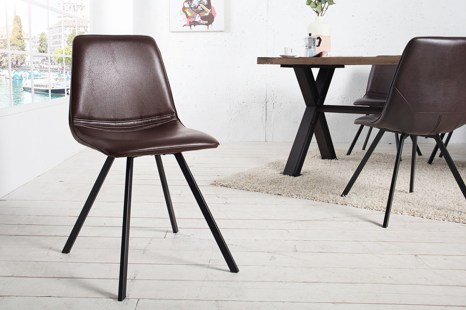 Chaise de salle à manger similicuir métal 98 cm en brun noir