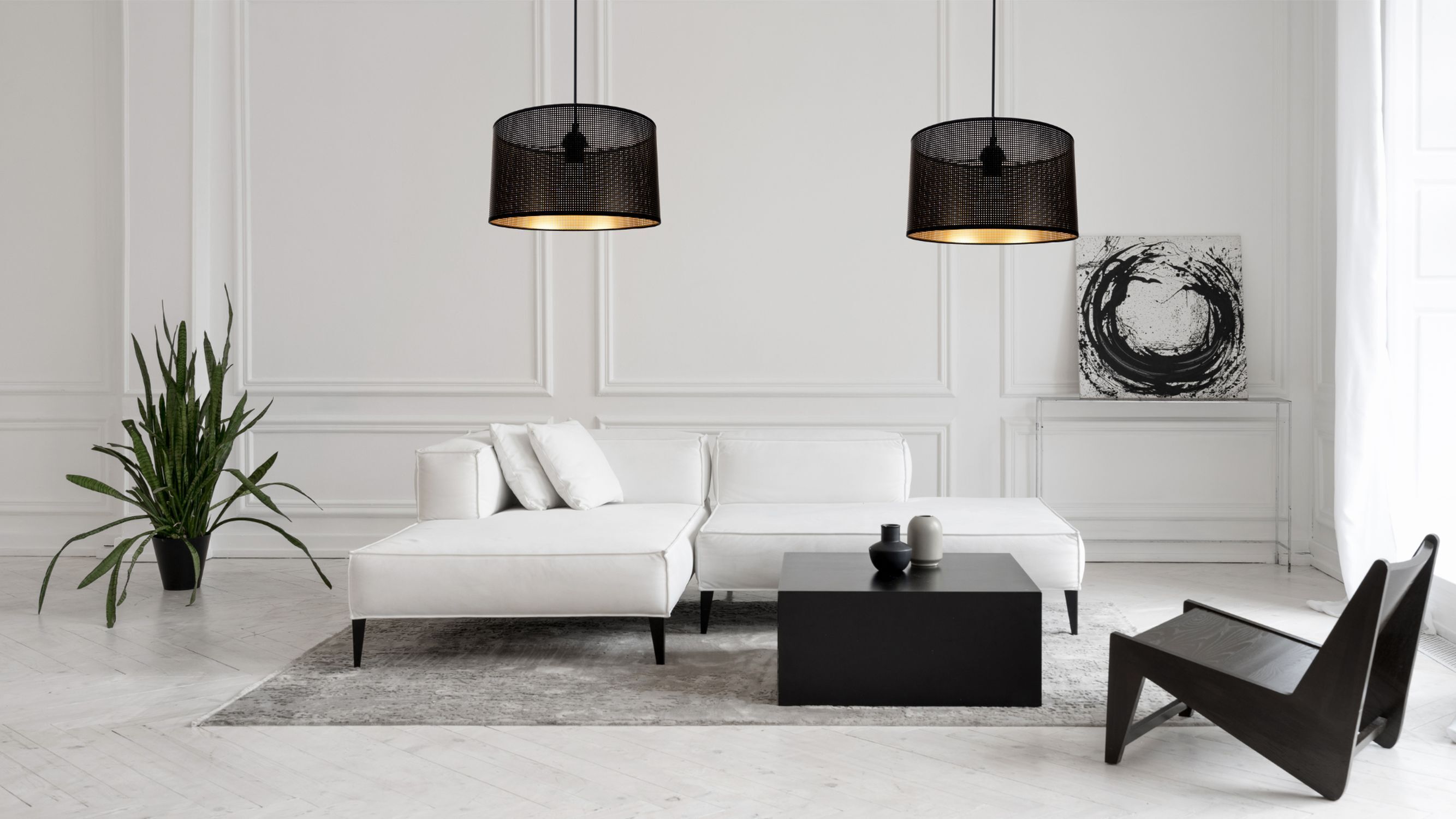 Hängelampe Spider Schwarz Gold E27 2-flmg L:200 cm groß Kaffeetisch, Tabelle, Lampe, Wohnzimmer, Pflanze