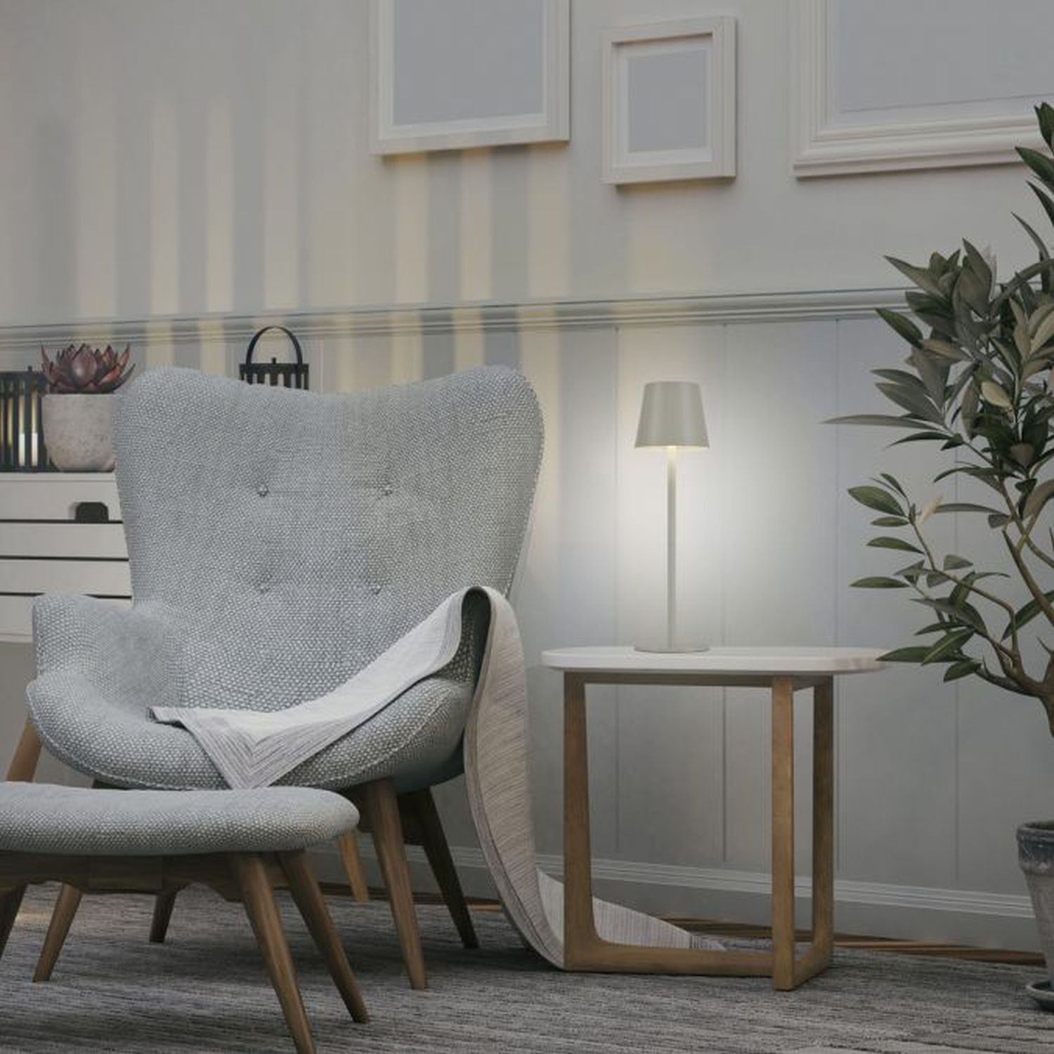 LED Akku Tischlampe Metall IP54 Touch Dimmen in Greige Lampe, Mobiliar, Stuhl