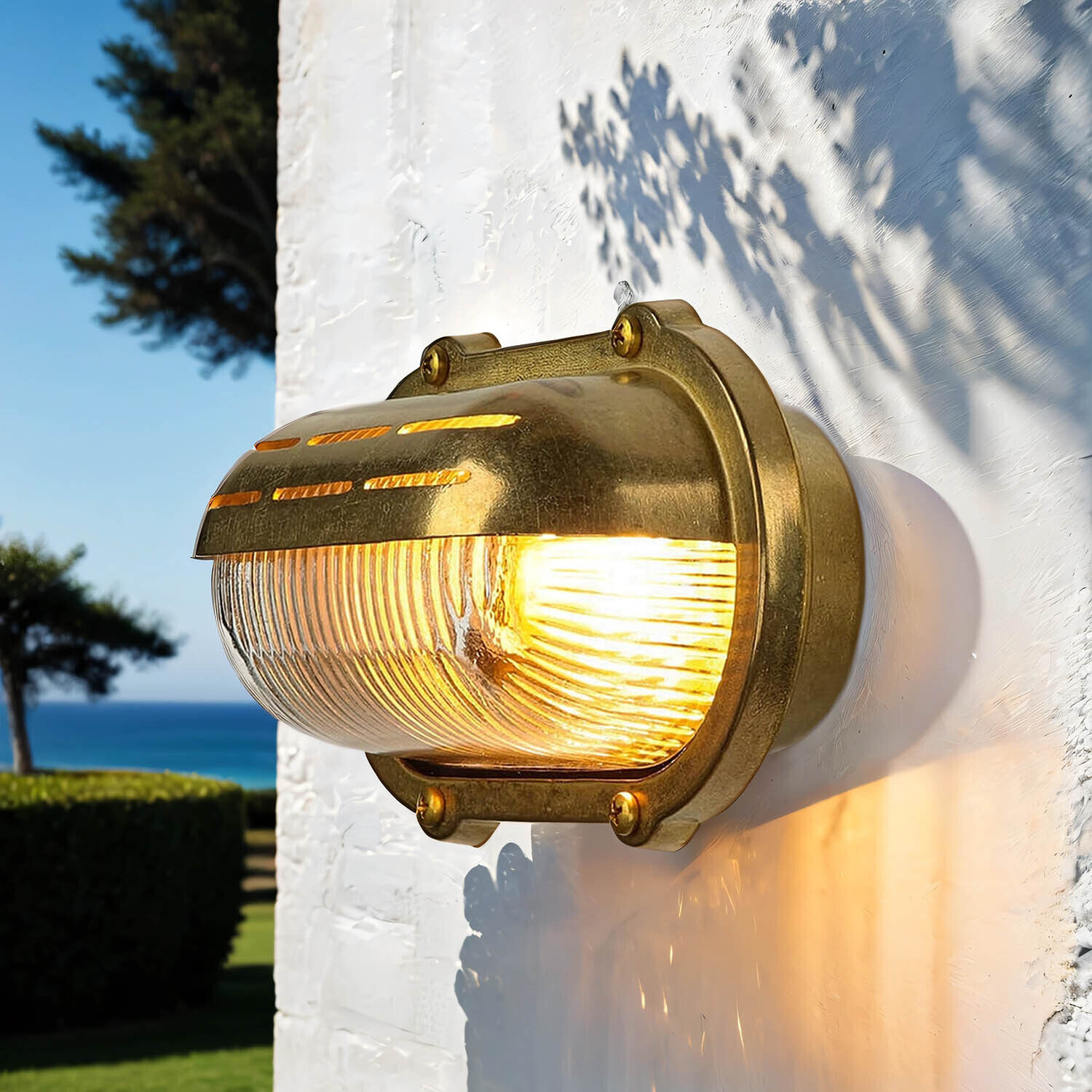 aussenwandleuchte-schiffslampe-skiathos-messing-maritim-1 Außenlampe, Wandlampe, Brass, Glasabdeckung, Gartenbeleuchtung