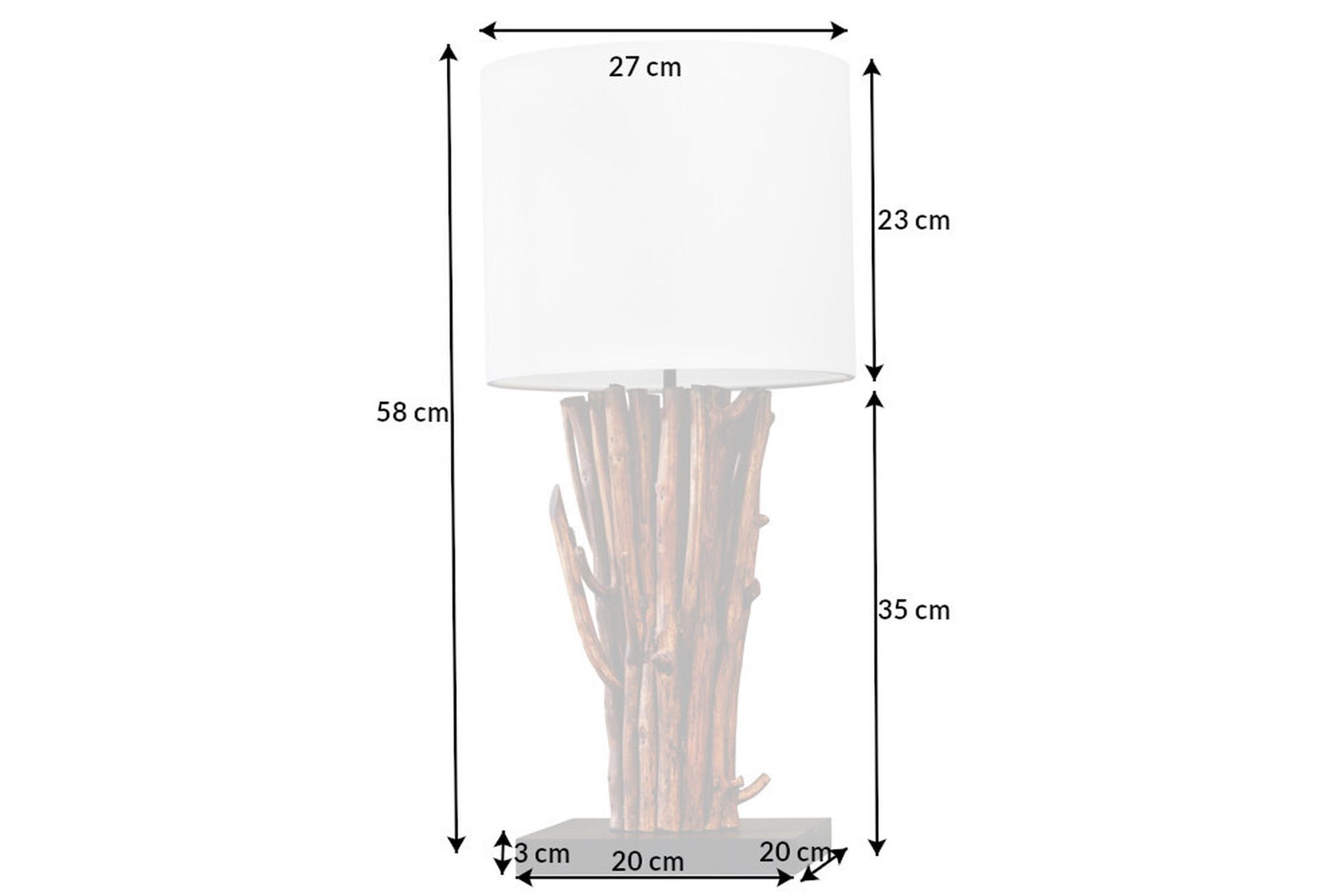 Tischlampe Weiß Holz Stoff E27 H:58 cm gemütlich