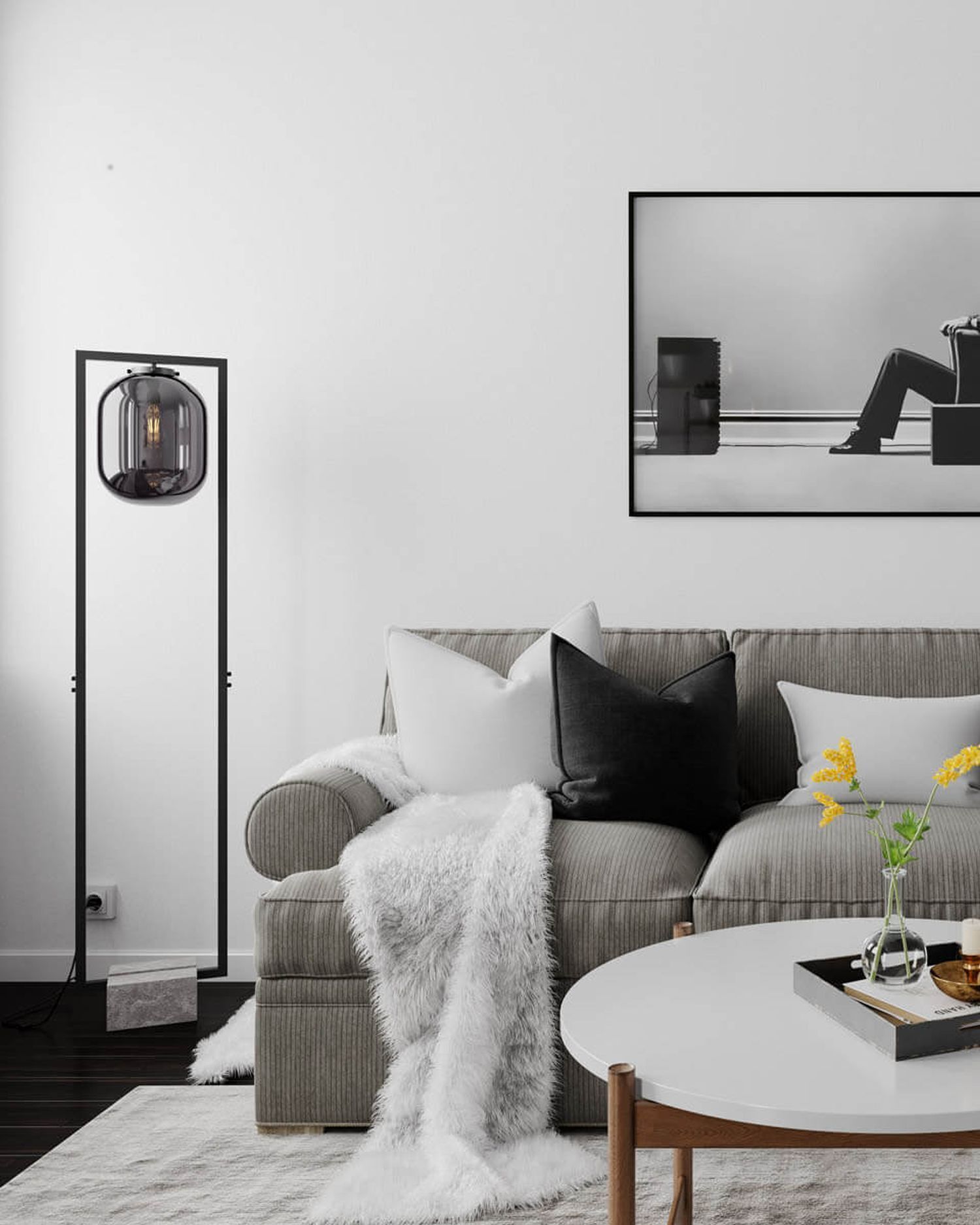 Wohnzimmer, Sofa, Kaffeematte, Decke, Lampenschirm