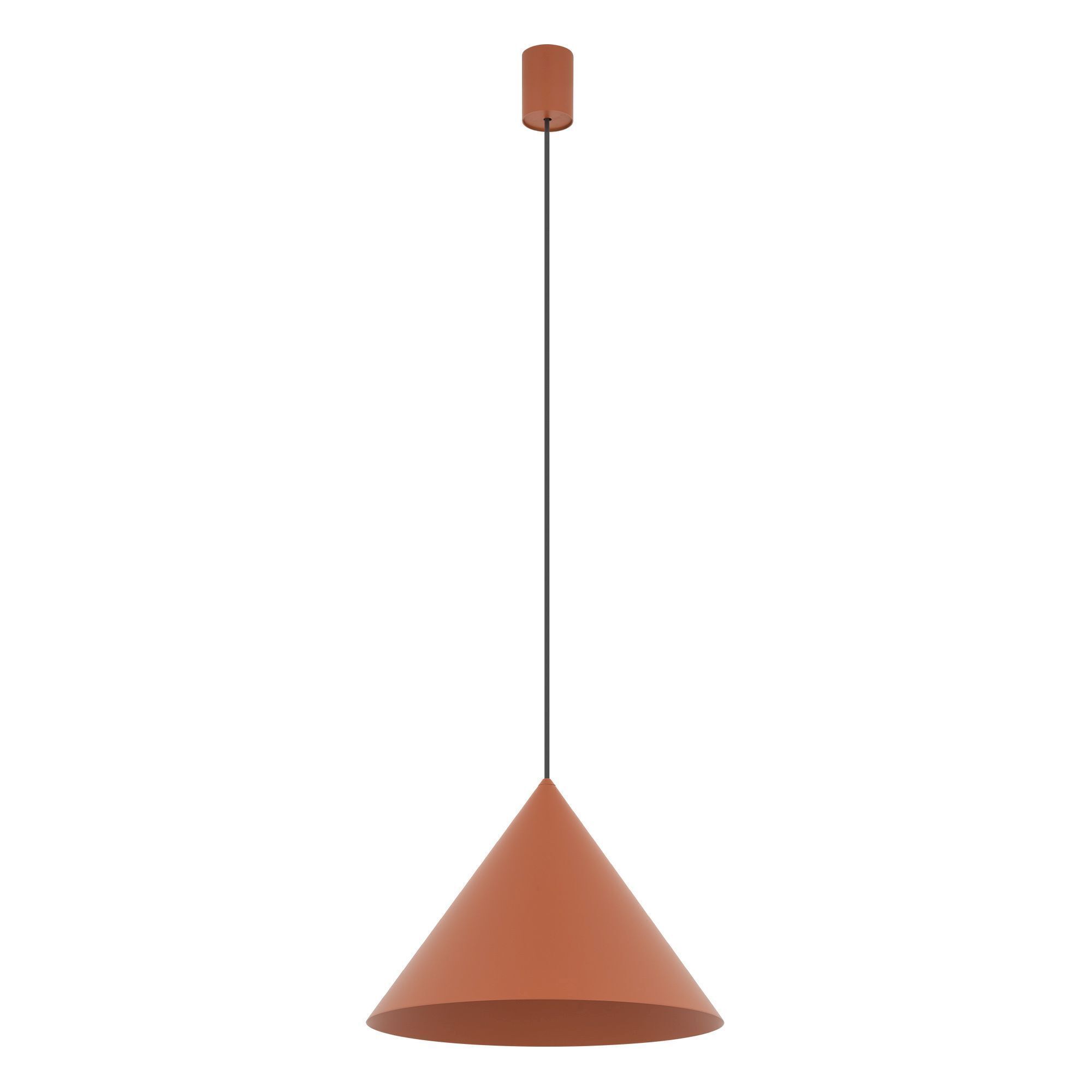 pendant light, cone shade, orange, hanging lamp, cord suspension