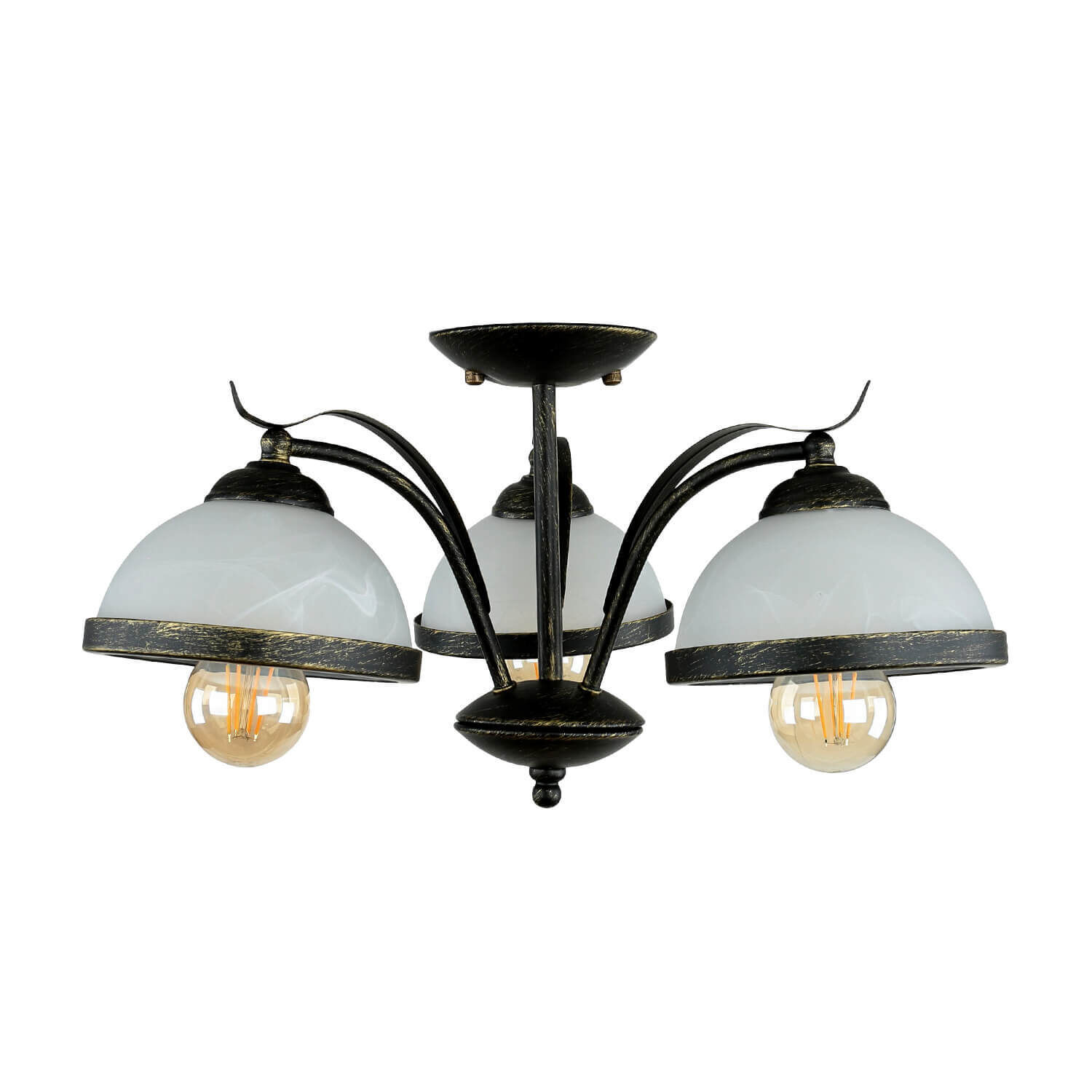 Chandelier, Beleuchtungskörper, Dreiflammig, opake Glas, Schwarz-bronzefarben