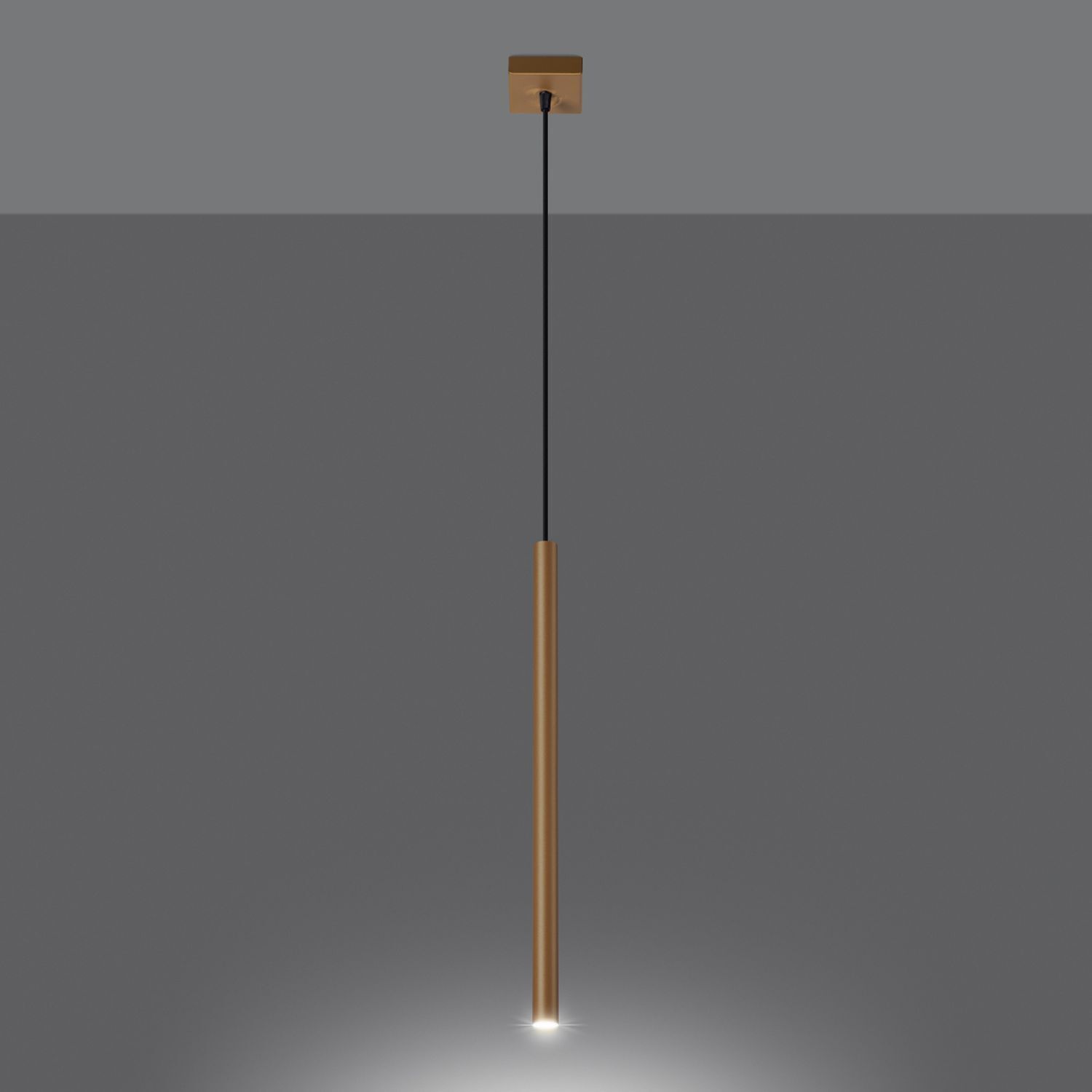 pendant light, hanging lamp, wooden rod, gold finish, spotlight glow