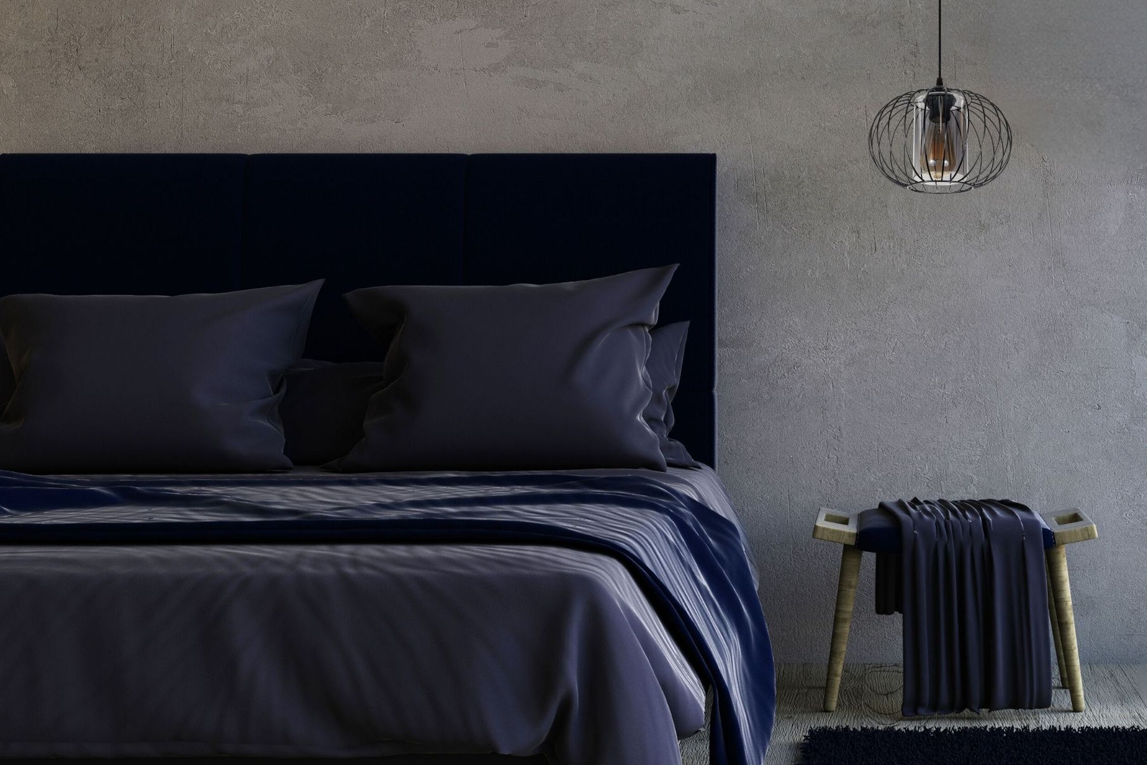 Hängelampe Metall E27 Ø25 cm Schwarz blendarm Retro Bett, Bettwäsche, Kissen, Leinen, Nachttisch