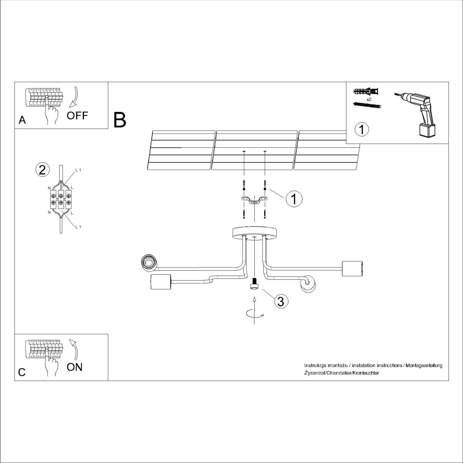 de, Beleuchtungsmontage, Deckenleuchte, Schienensystem, Kabelanschluss, Installationsanleitung
