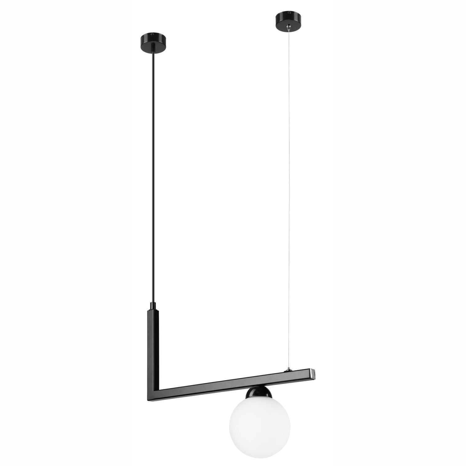Lampe à suspendre verre métal L : 48 cm noir blanc Abat-jour sphérique