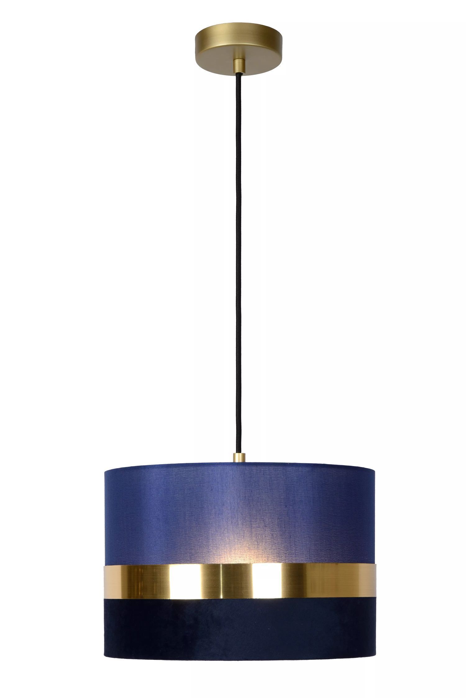Stilvolle Pendelleuchte Stoff Blau Gold E27 Ø30 cm rund Lampe
