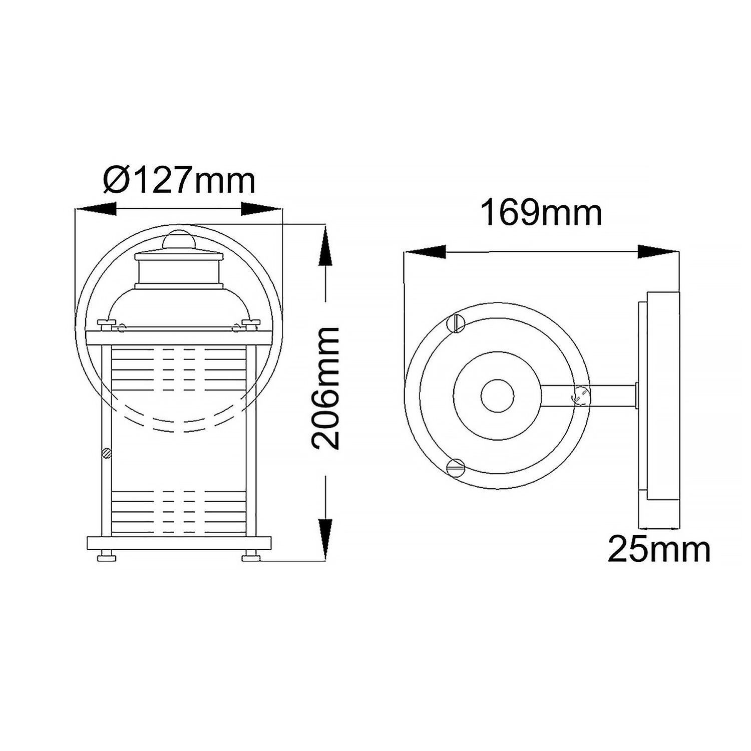 Luminaire de salle de bain mur métal verre hauteur 20,6 cm IP44 E27 CAD-Diagramm, Diagramm, Handlung, Plan