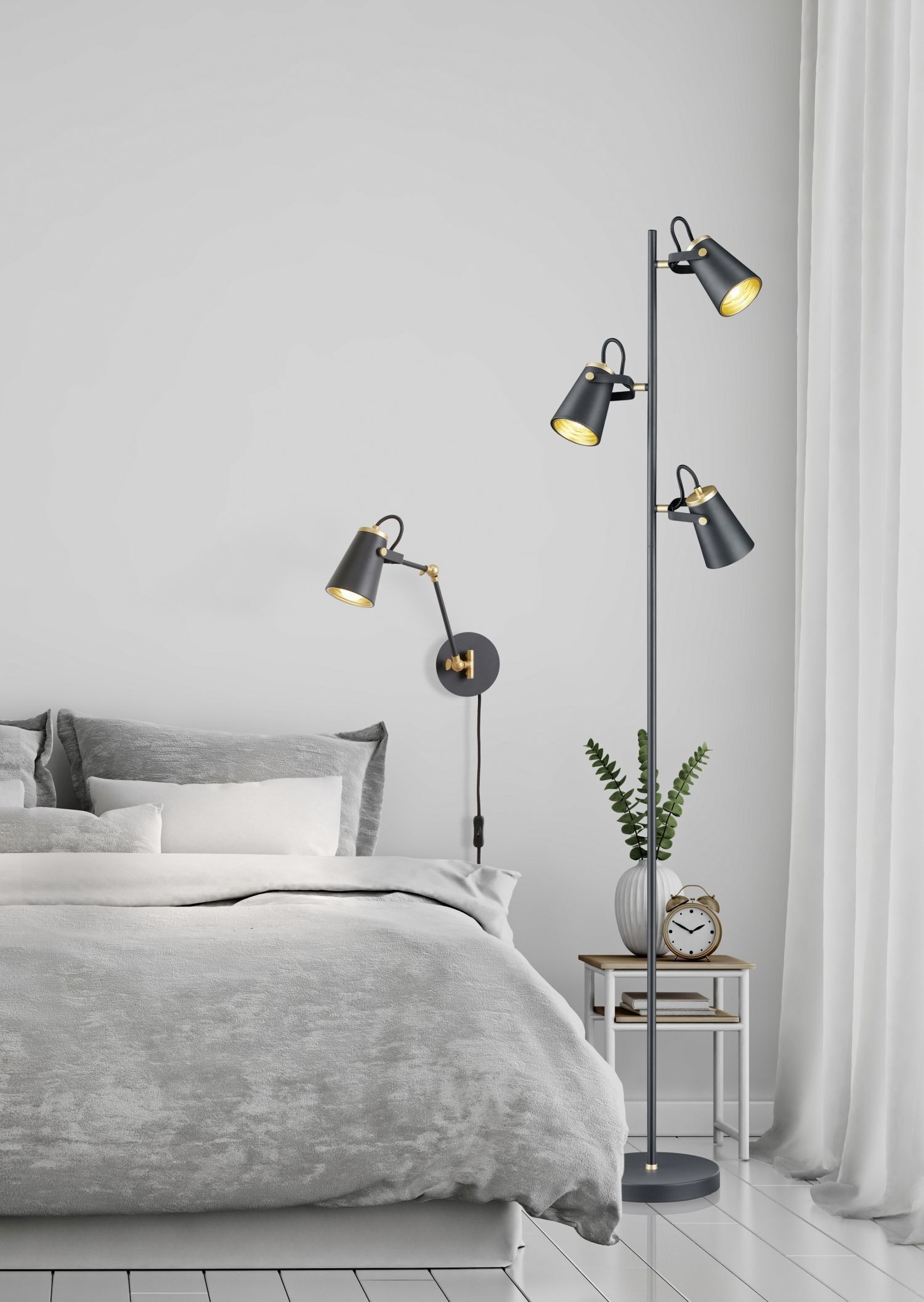 Lampadaire mobile métal 160 cm E14 3-flmg noir