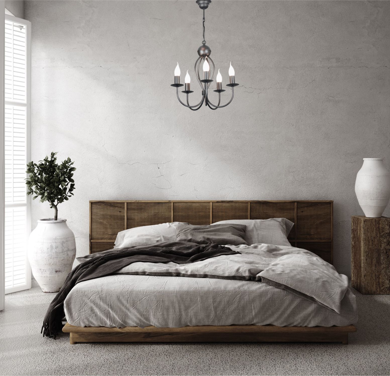 Innenarchitektur, Kronleuchter, Lampe, Dekoration für Zuhause, Bett