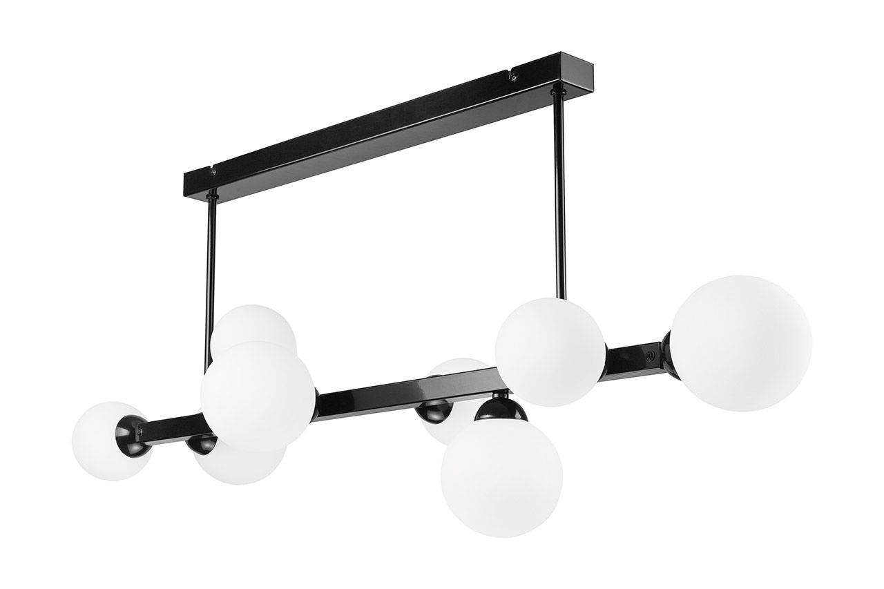 Plafonnier verre métal Abat-jour sphérique noir blanc 102 cm de long