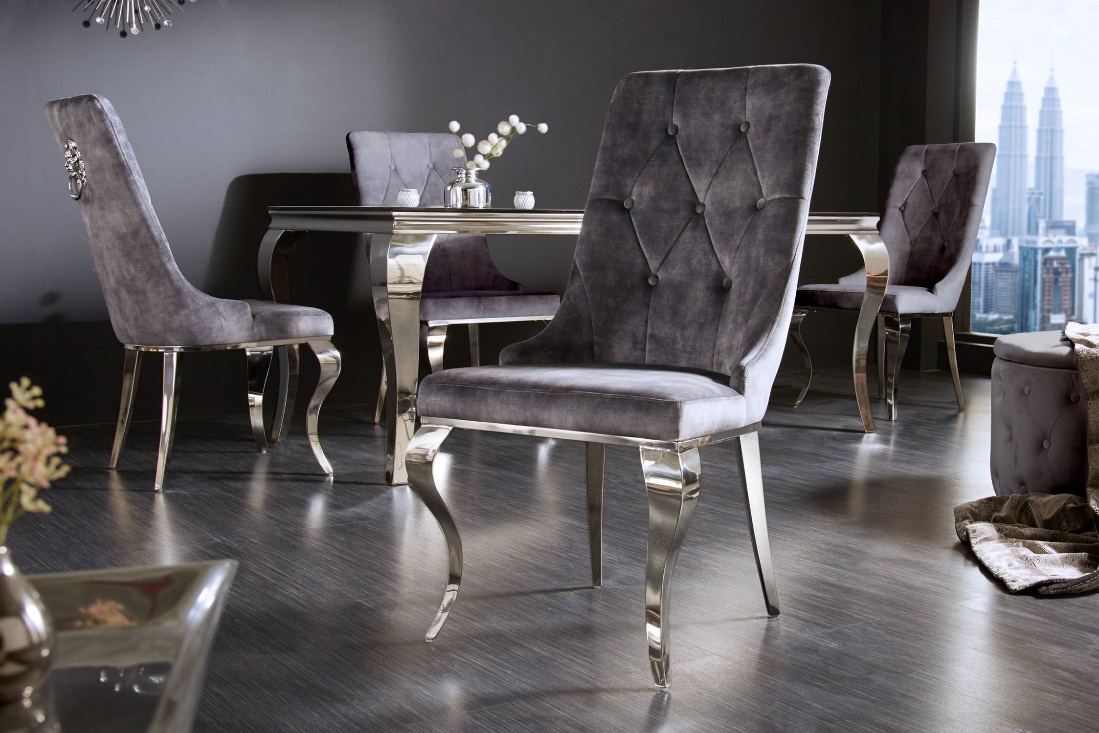 Chaise de salle à manger velours métal avec poignée Chesterfield baroque Moebel, Drinnen, Innenarchitektur, Stuhl, Fußboden