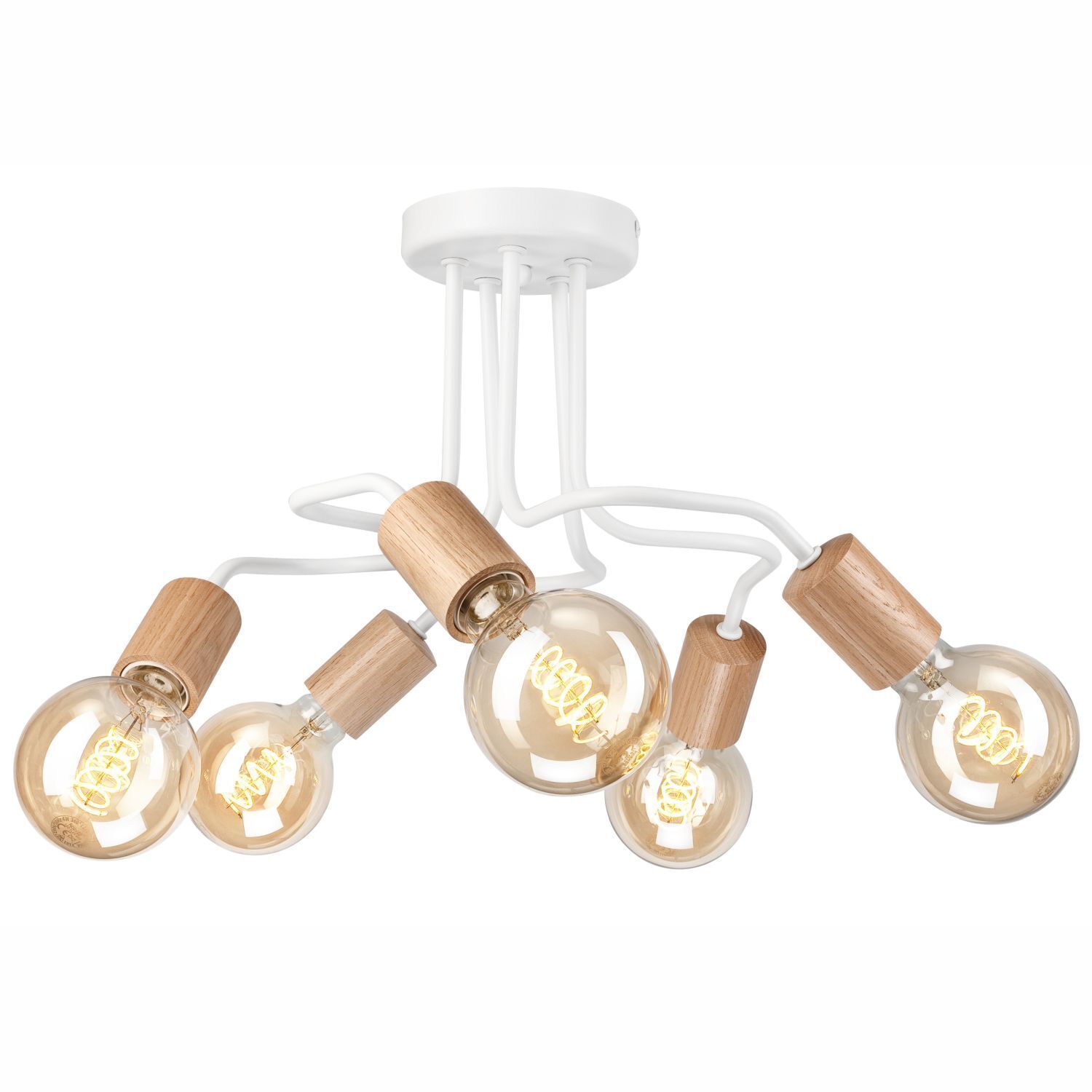 Deckenlampe Metall Holz Weiß 5-flammig E27 B: 44 cm Retro