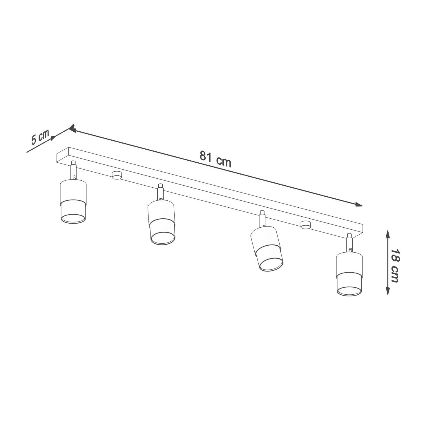 Deckenstrahöer Schwarz Chrom 81 cm lang schmal 4-flammig