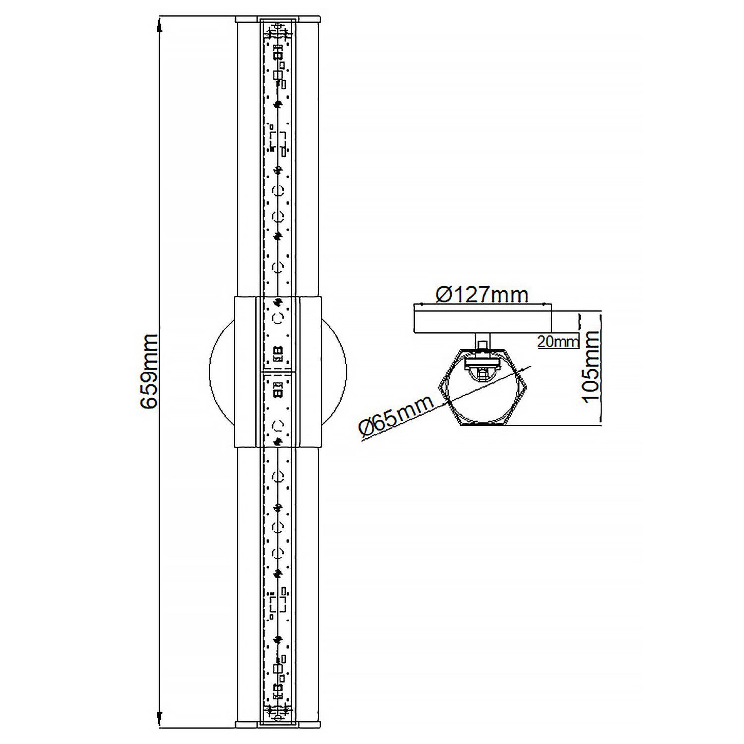Luminaire LED pour salle de bain verre métal IP44 65,9 cm de haut allongé Diagramm, Handlung, Plan, CAD-Diagramm