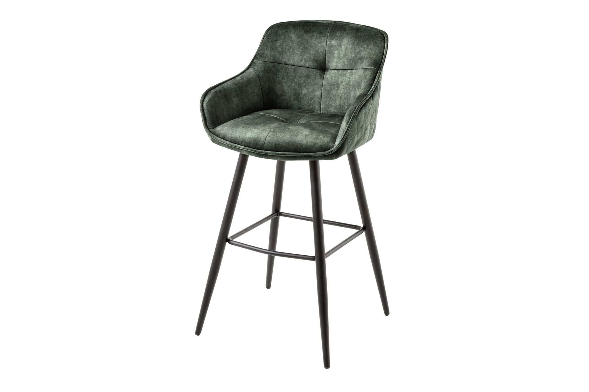 Tabouret de bar velours métal vert noir avec dossier repose-pieds Moebel, Stuhl